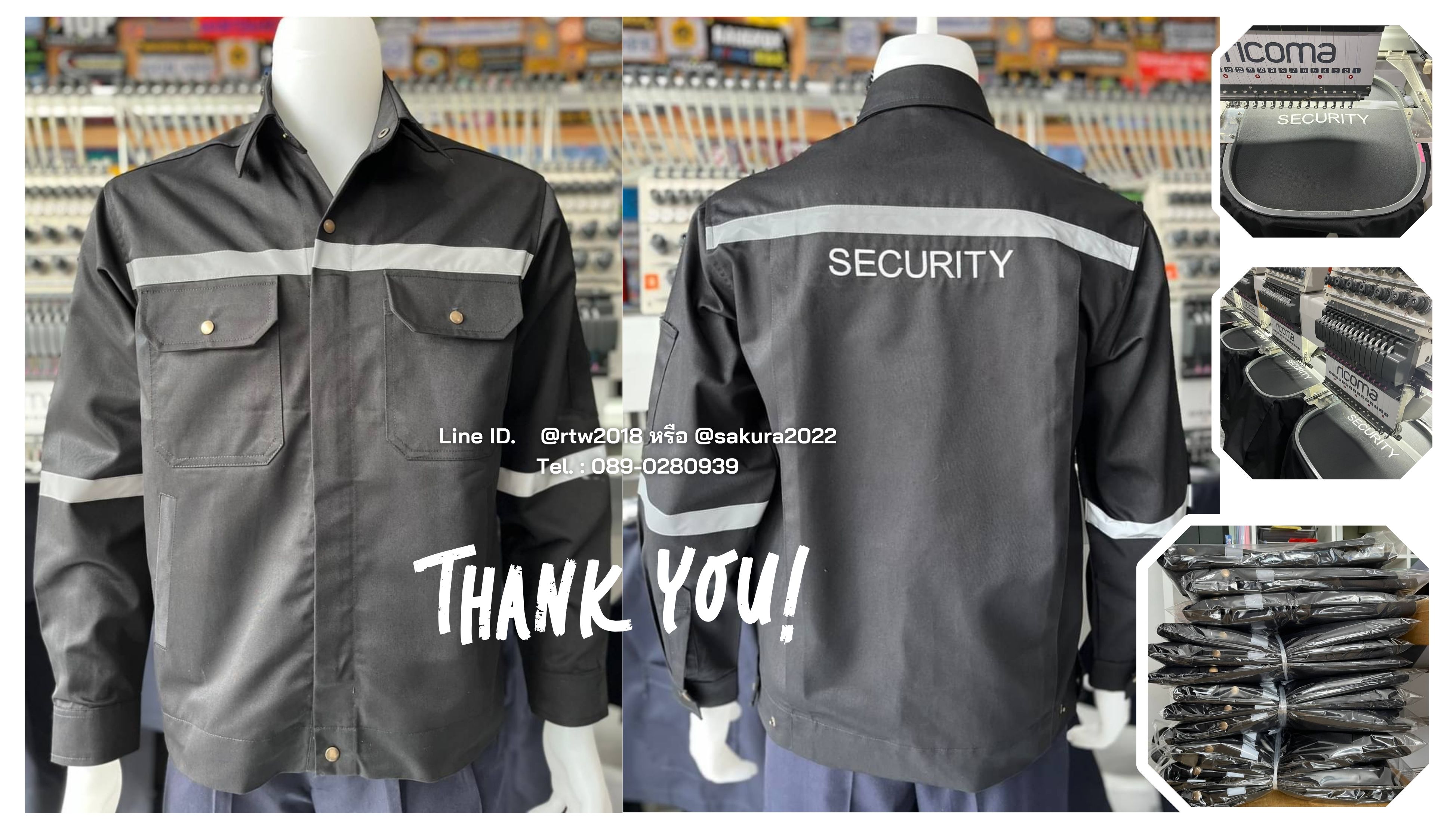 รหัส AB17.3 : เสื้อช่างแจ็คเก็ตแขนยาวผ้าคอมทวิว 4 กระเป๋าสีดำ (ติดสะท้อนแสง)