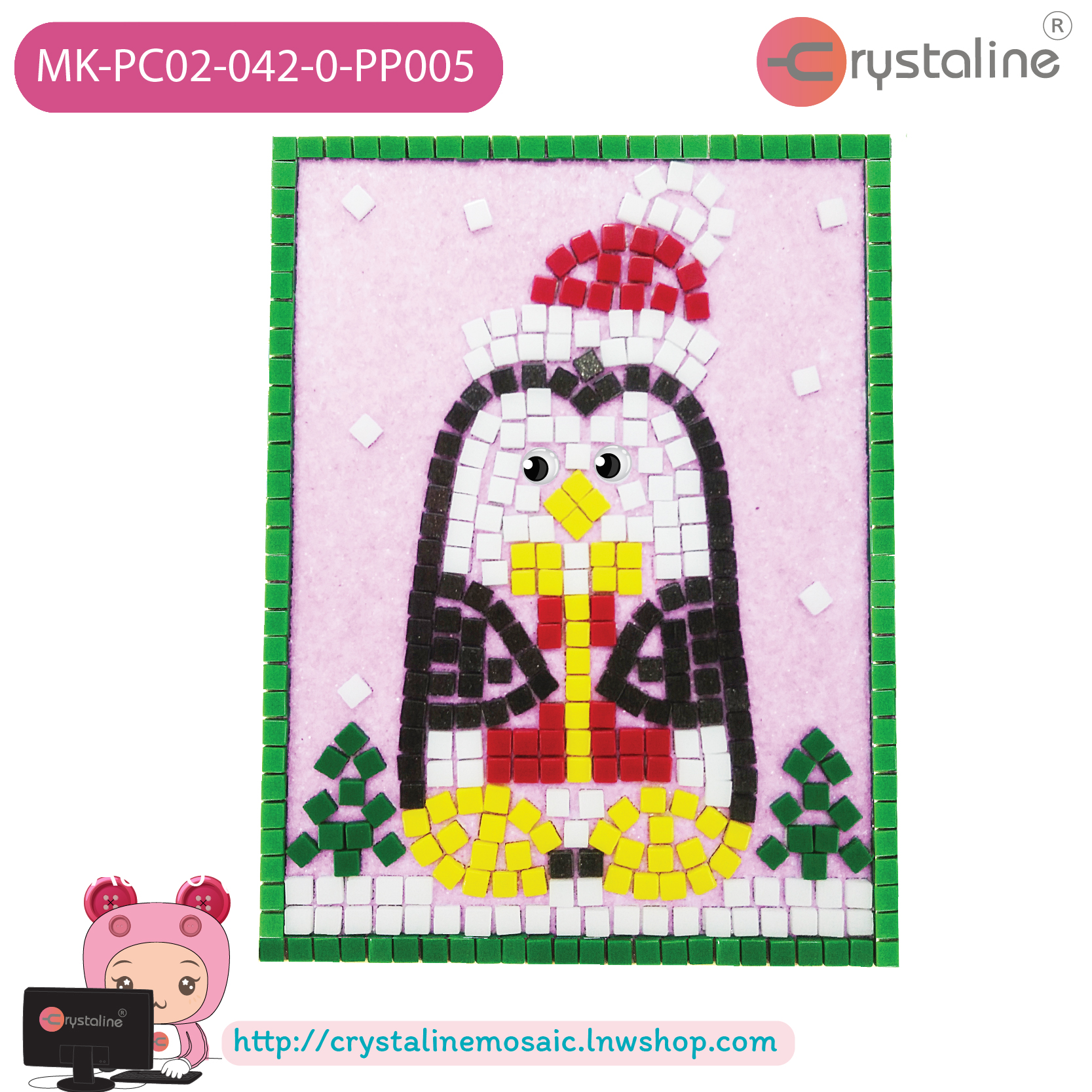 Mosaic picture by number kit - Penguin (size 13x17 cm,1pc/pack)