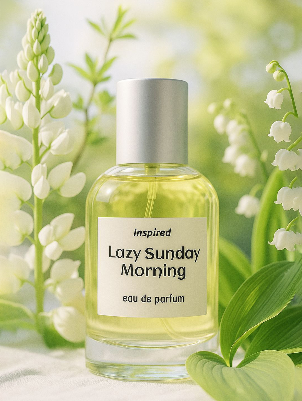 น้ำหอม EDP กลิ่น "เลซี่ ซันเดย์ มอร์นิ่ง" กลิ่นหอมของกลีบกุหลาบขาวและมัสค์ขาวทำให้รู้สึกถึงผ้าปูที่นอนหอมๆเพิ่งผ่านการซัก