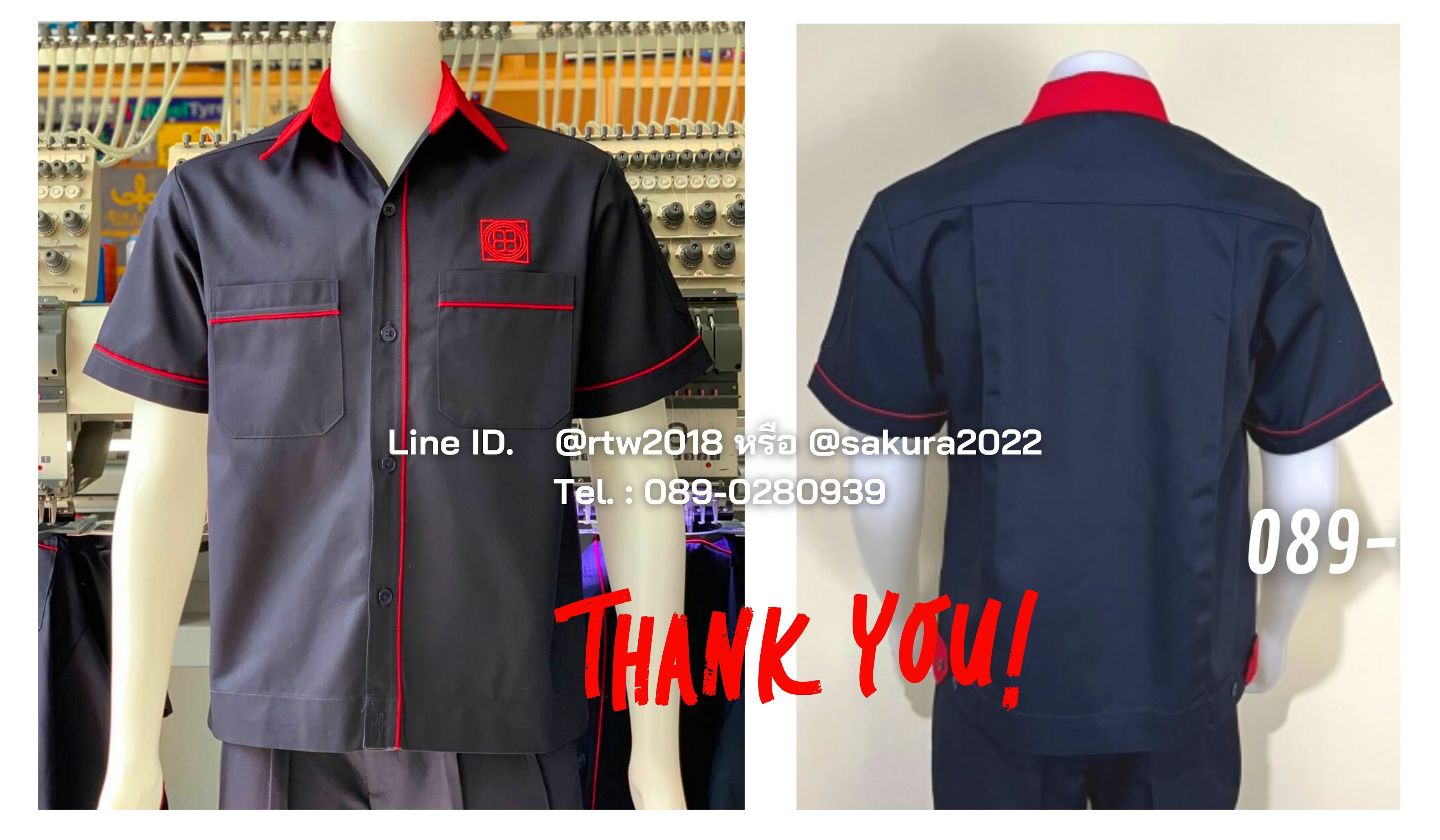รหัส A6.9 : เสื้อช่างแขนสั้นผ้าคอมทวิวสีกรมท่ากุ้นแดง