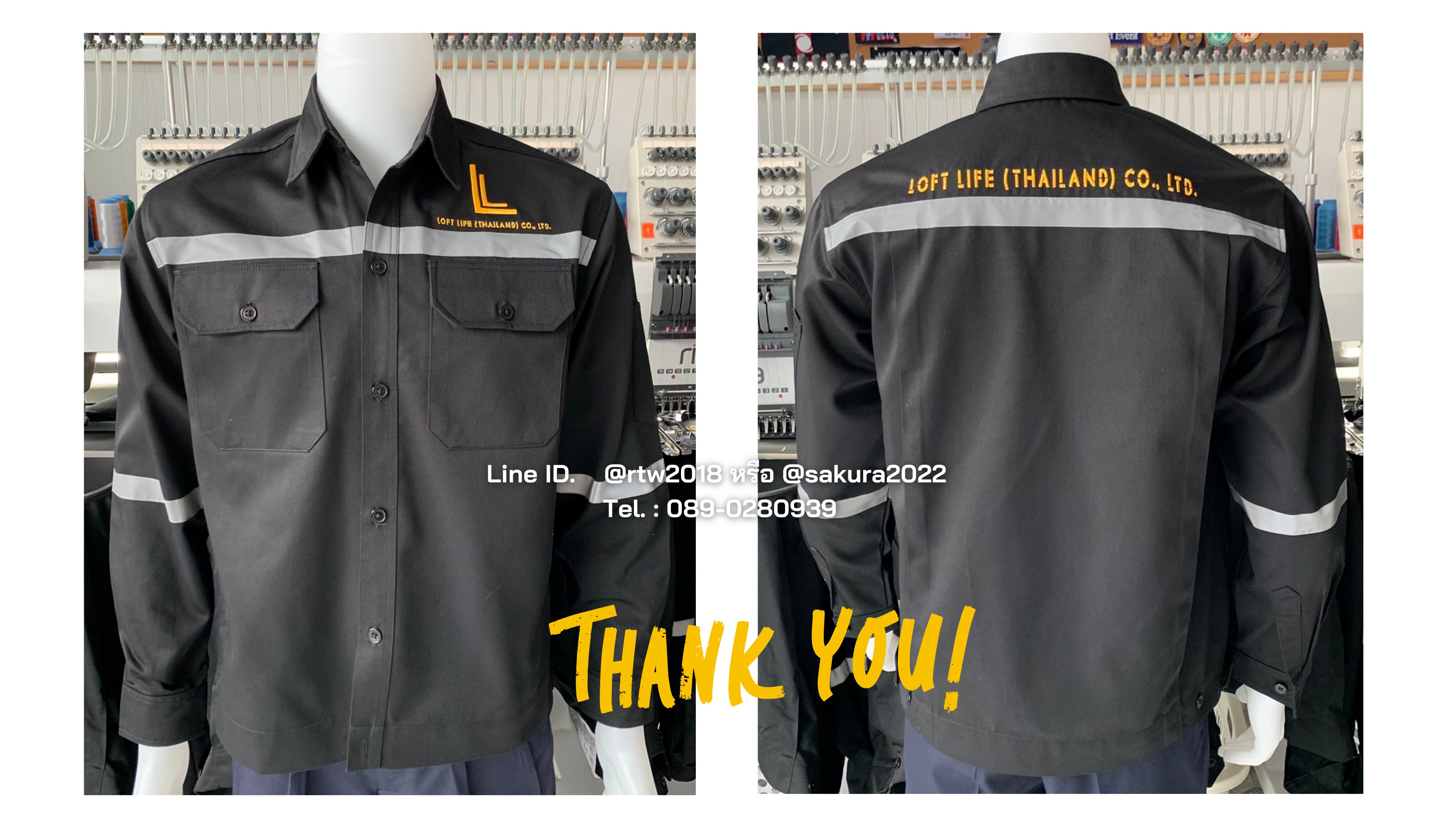 รหัส AB1.9 : เสื้อช่างแขนยาวผ้าคอมทวิวสีดำล้วน