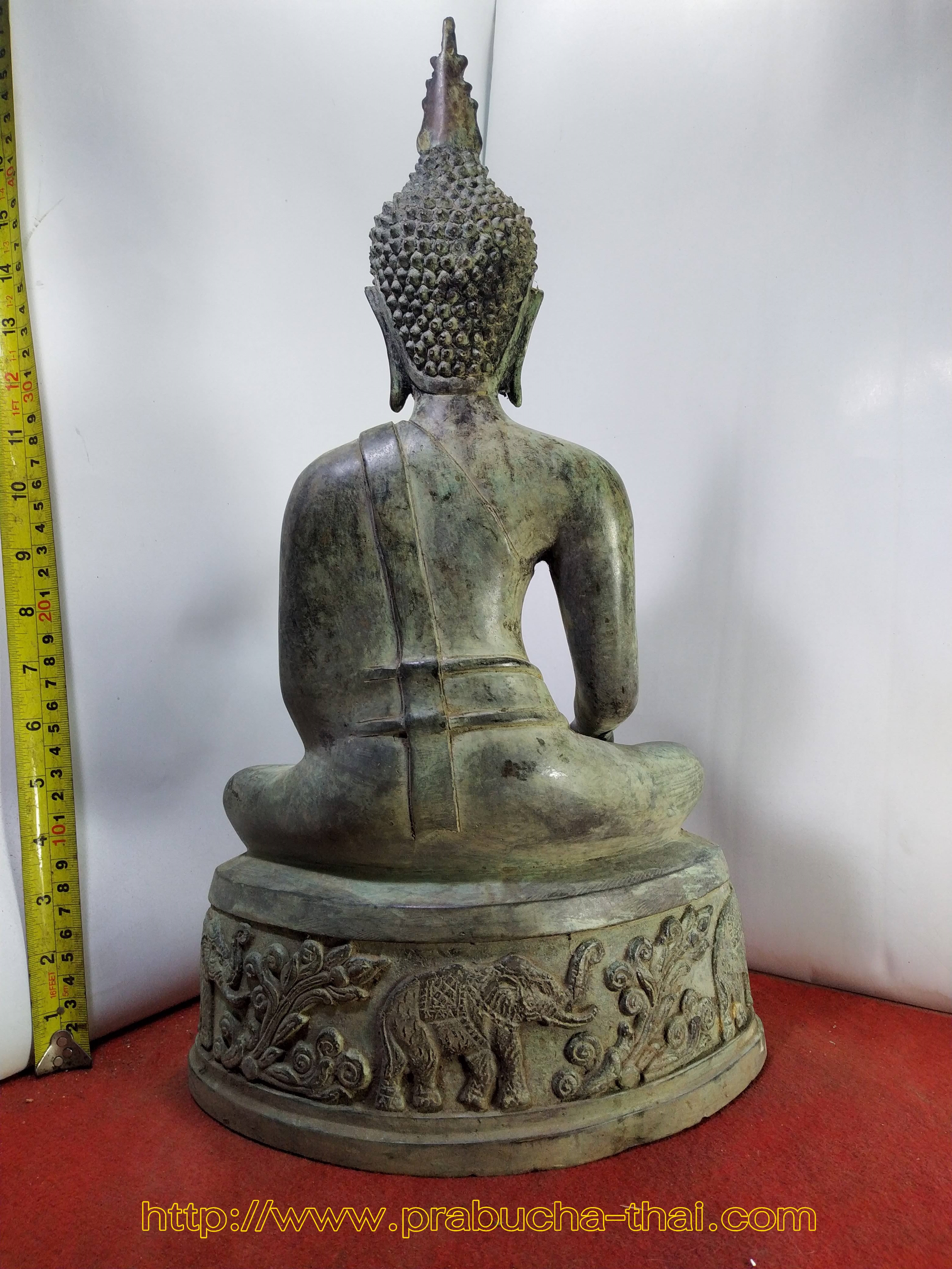 พระอู่ทอง ปางชนะมาร ฐานลายช้าง หน้าตัก 9 นิ้ว สภาพเก่า