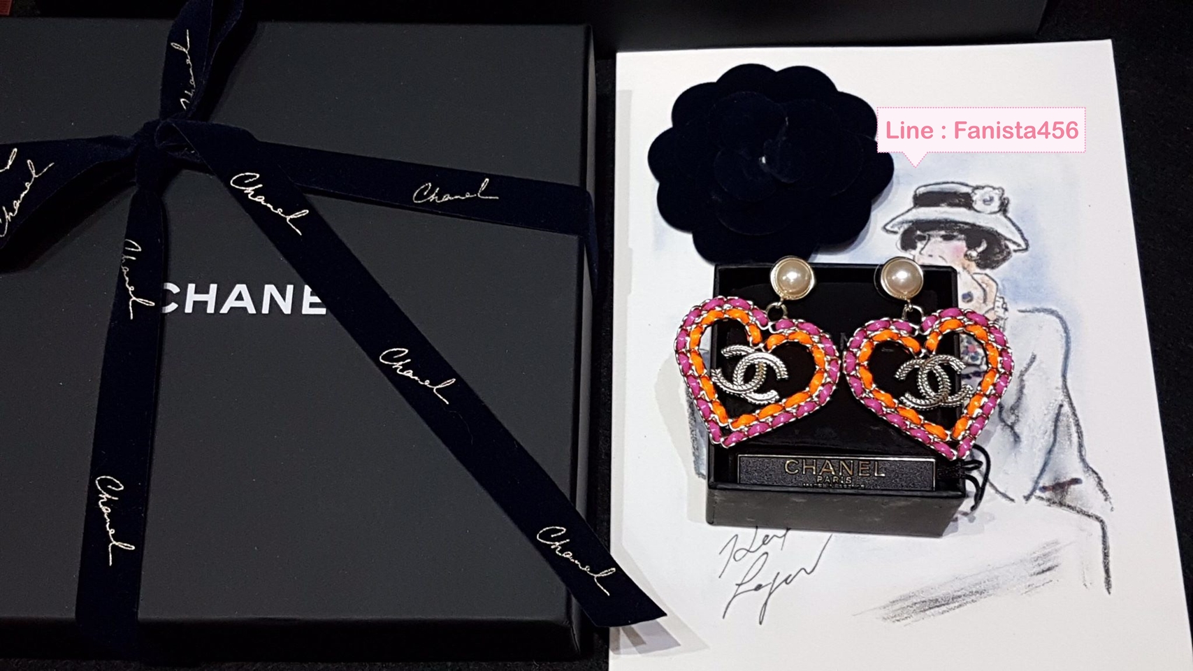 ต่างหู Chanel Earring ต่างหูชาแนลห้อยหัวใจหนัง