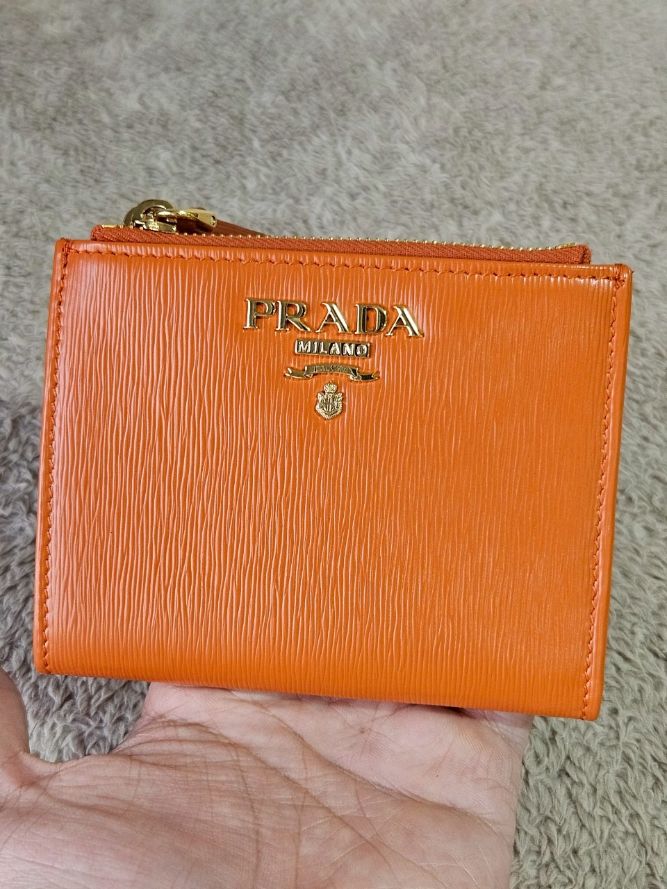 Prada Bifold Double Zip Orange Wallet