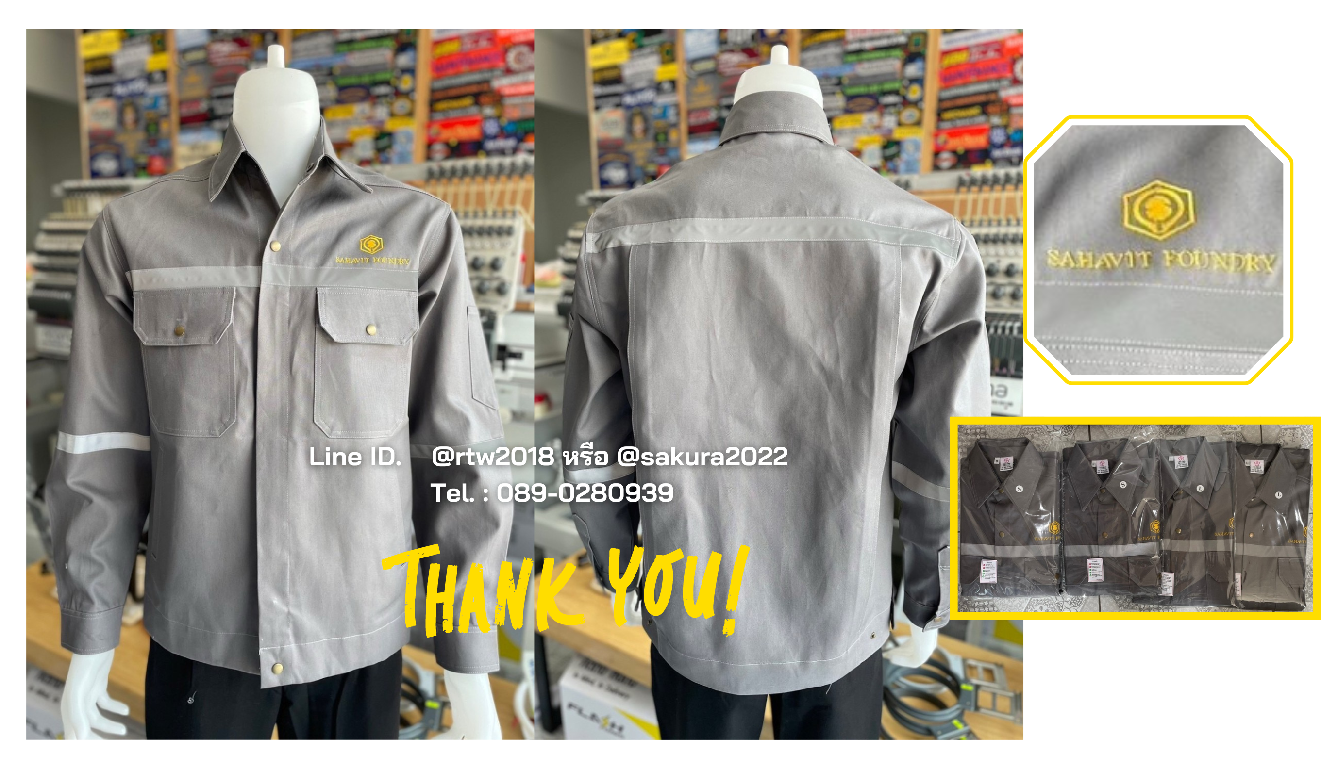 รหัส AB18.2 : เสื้อช่างแจ็คเก็ตแขนยาวผ้าเวสปอยท์ 4 กระเป๋าสีเทา (ติดสะท้อนแสง)