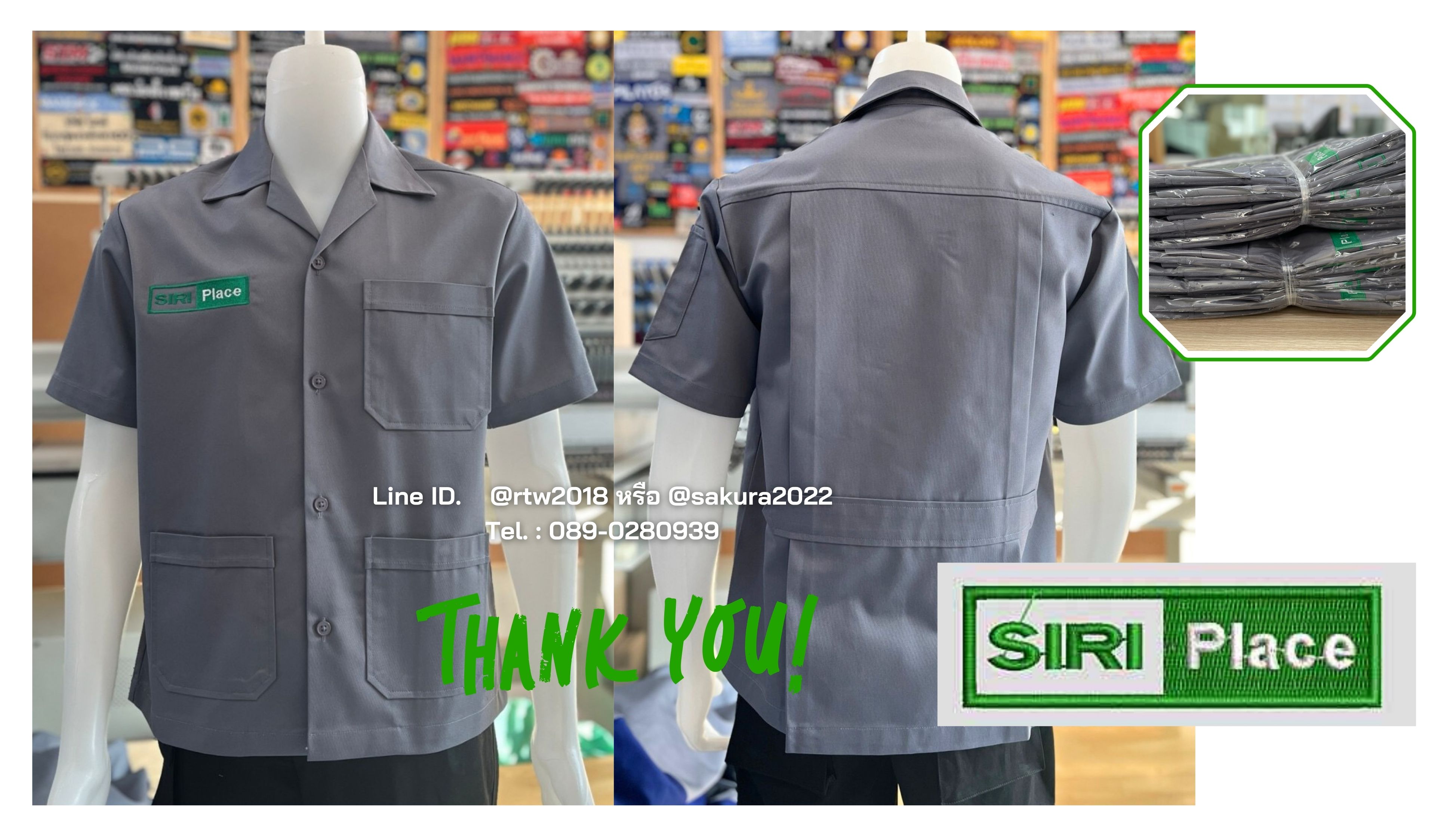 รหัส A1.11 : เสื้อช่างแขนสั้นผ้าคอมทวิวสามกระเป๋าสีเทาล้วน