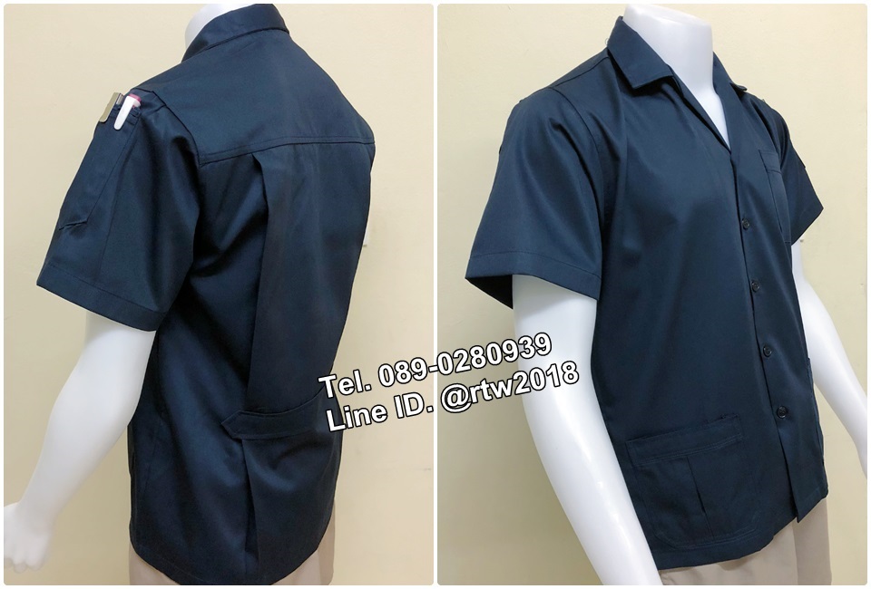 เสื้อวิศวะแขนสั้นแบบสามกระเป๋าจีบสีกรมล้วน (รหัส A8)