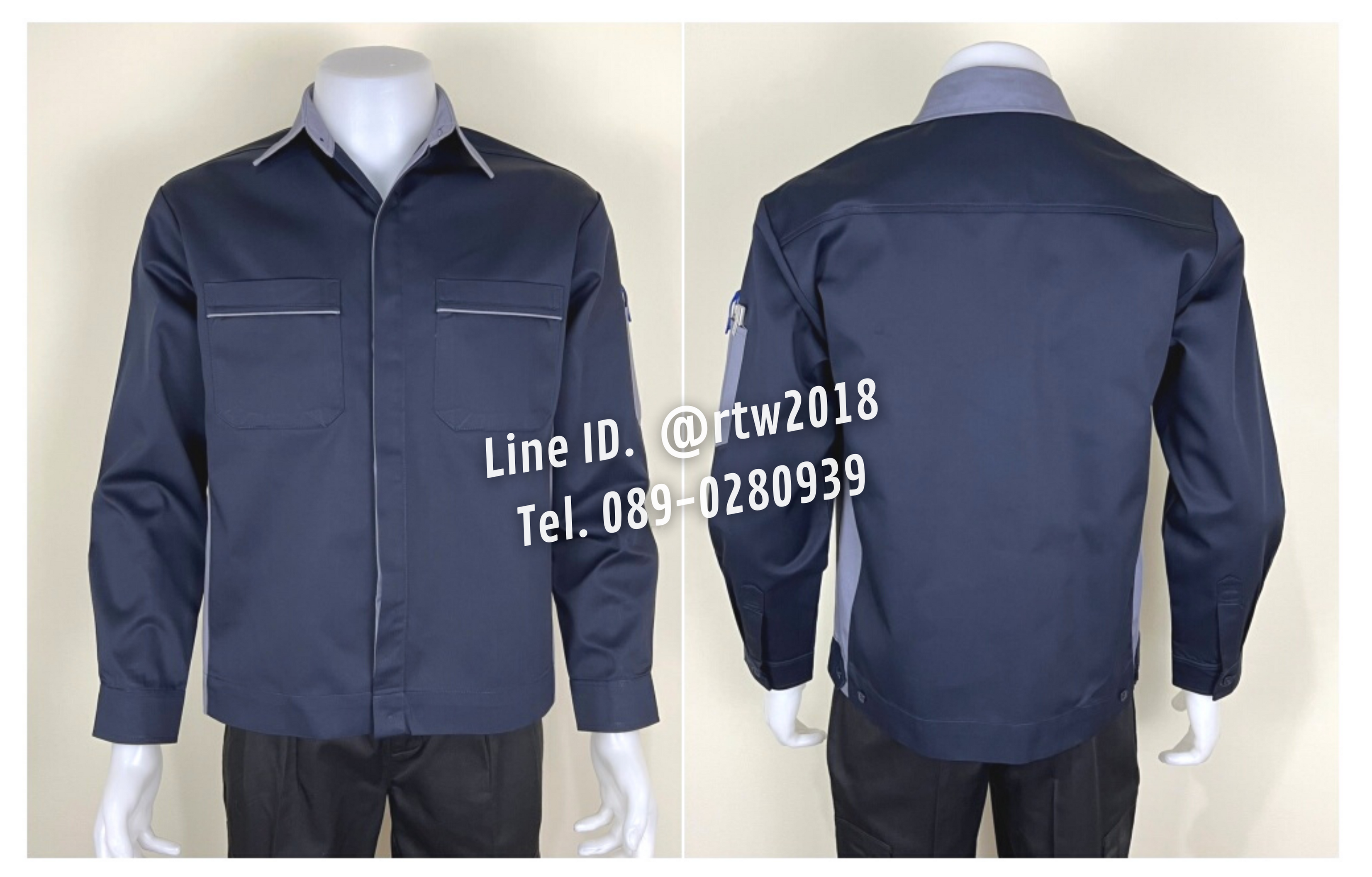 รหัส AB10.1 : เสื้อช่างแขนยาวผ้าคอมทวิวสีกรมท่าข้างเทา (ซ่อนสาบ)