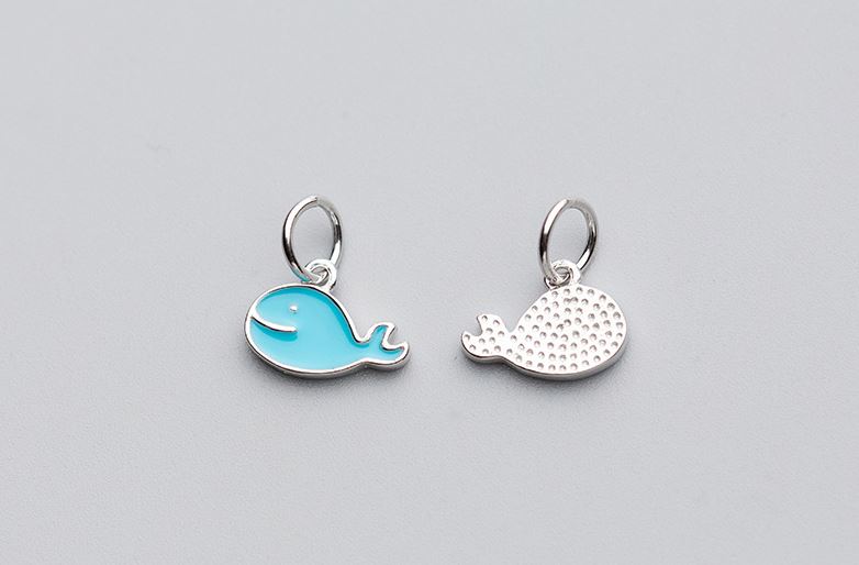 จี้เงินแท้ 92.5% ปลาวาฬสีฟ้า Blue Small Whale 11*8*2mm (1ชิ้น)