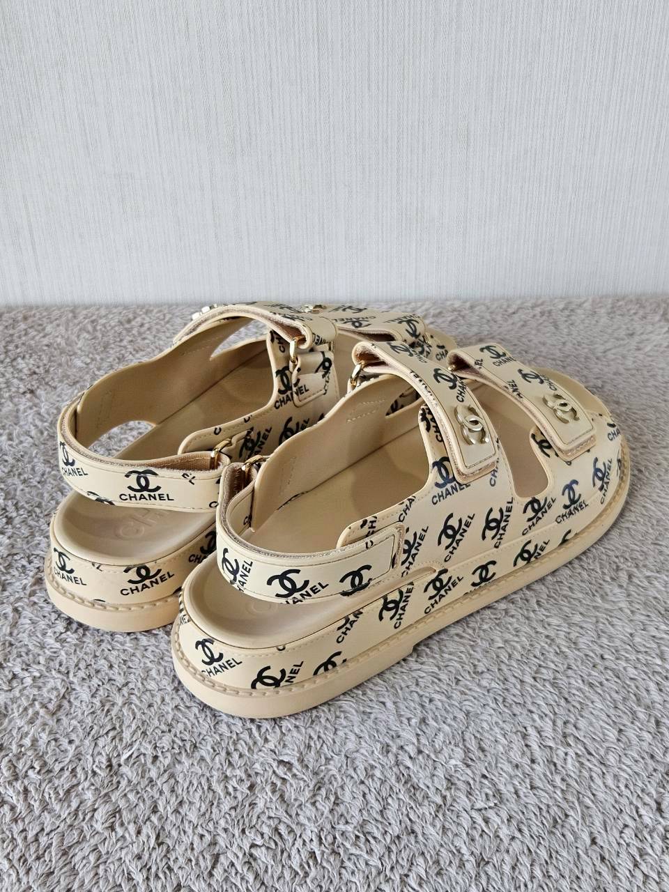 Chanel CC Dad Sandals In Rubber with God Hardware Beige