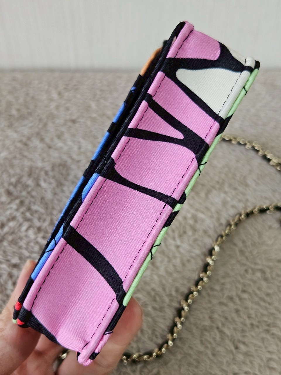 Chanel Multicolor Printed Fabric Mini Clutch With Chain holo32