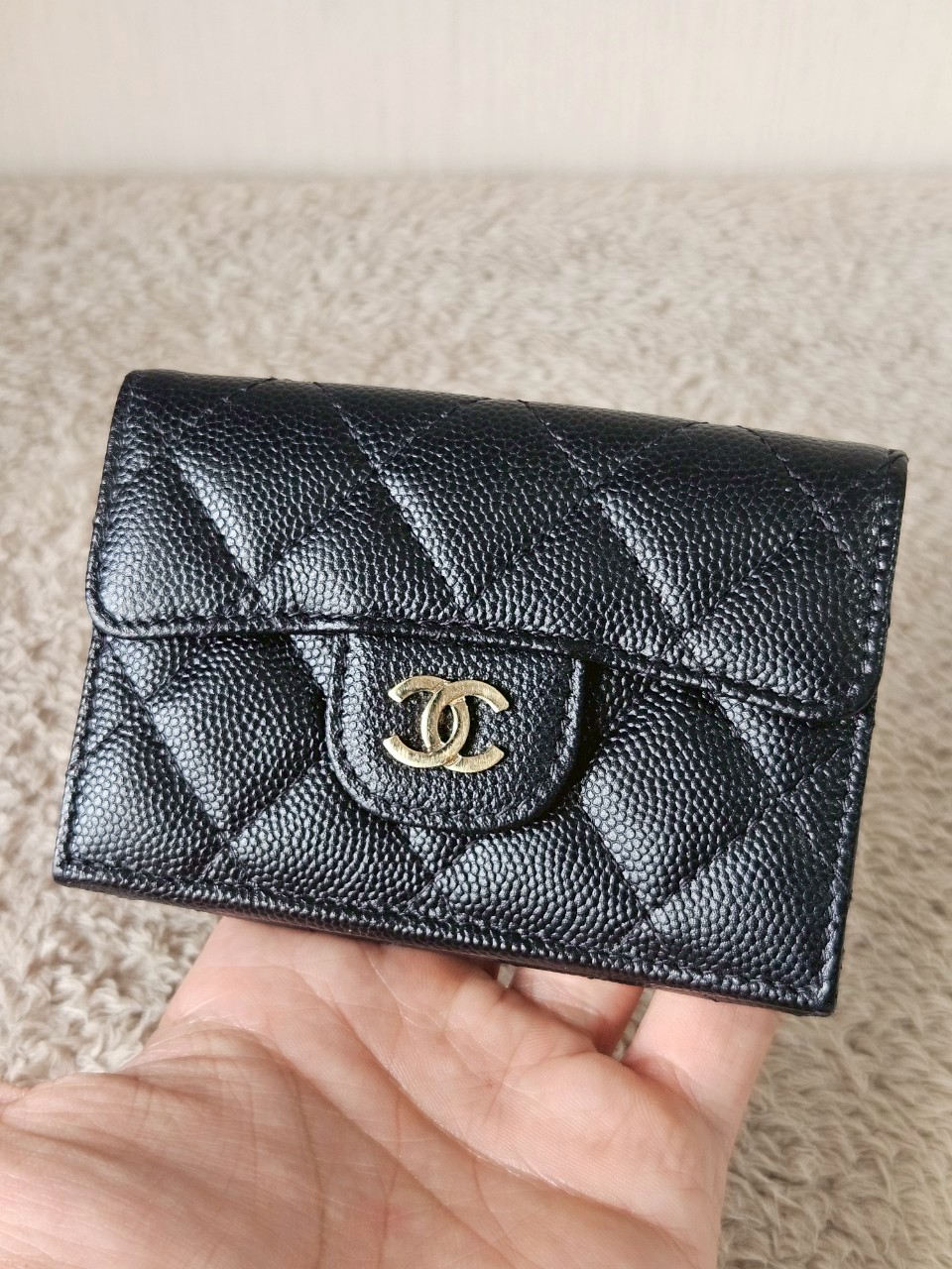 Chanel Trifold Short Black Caviar GHW Wallet