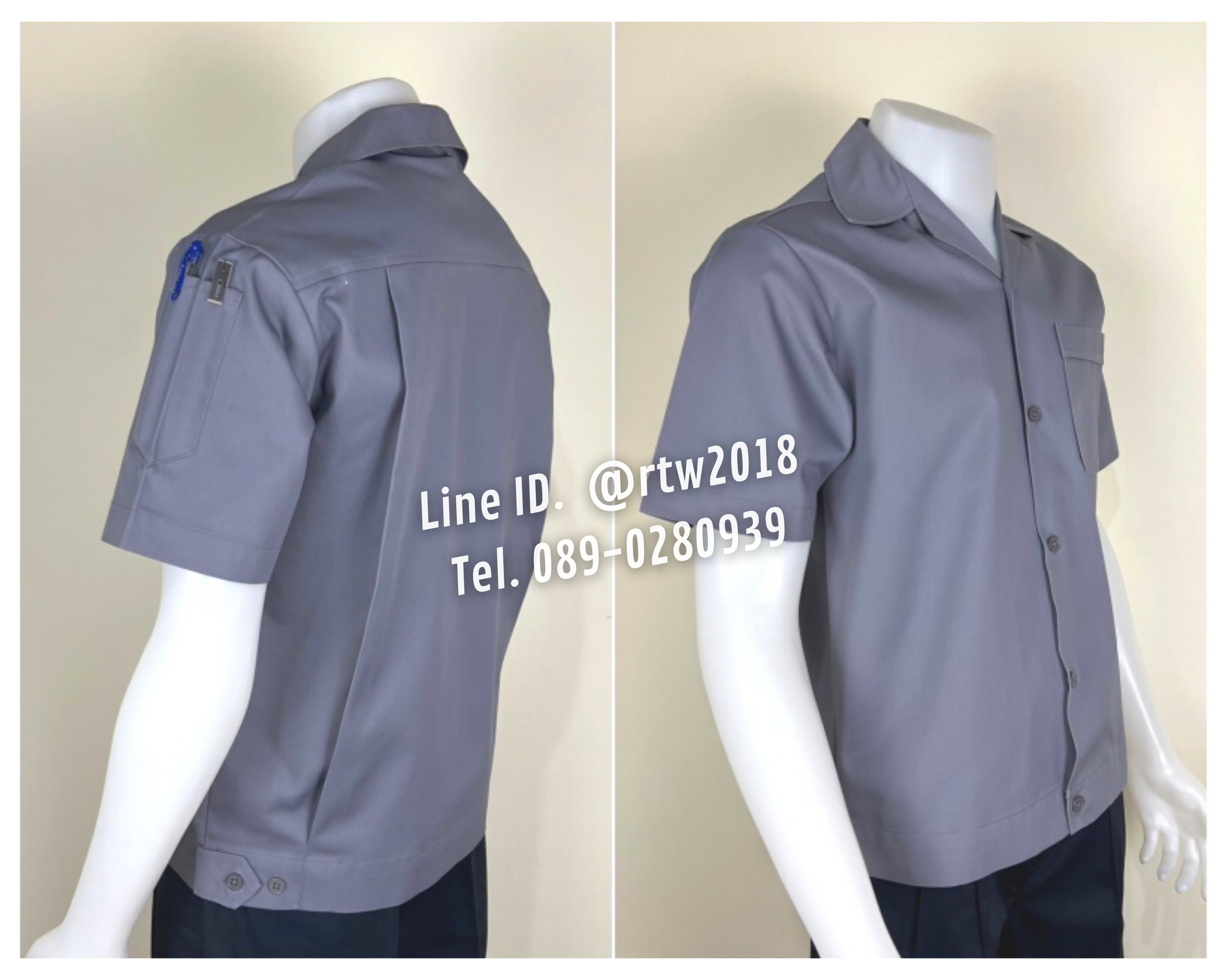 รหัส A3.2 : เสื้อช่างแขนสั้นผ้าคอมทวิวกระเป๋าเดียวสีเทาล้วน