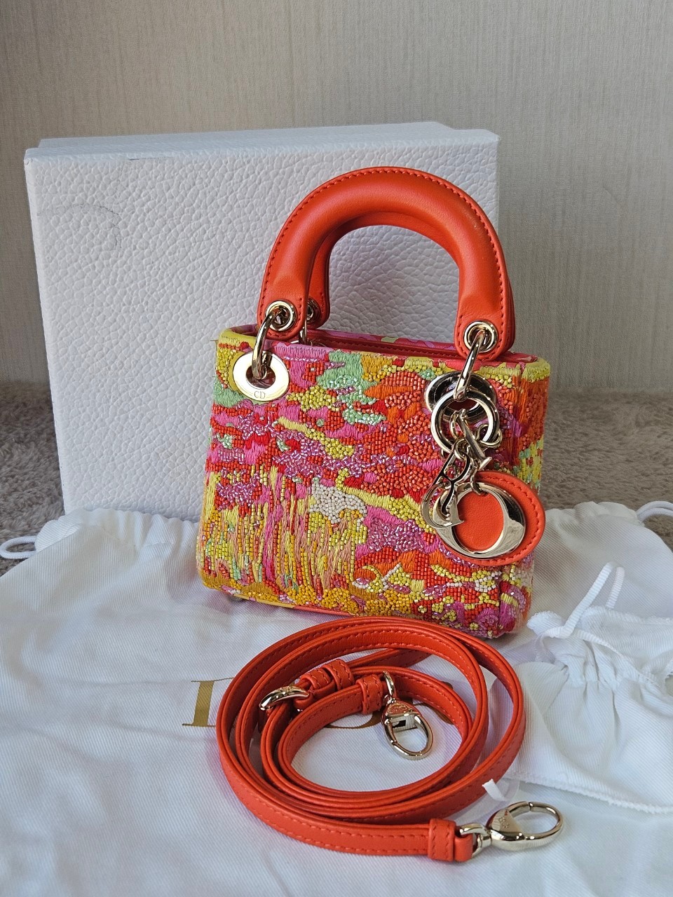 Lady Dior Micro Multicolor - Orange Gold Hardware