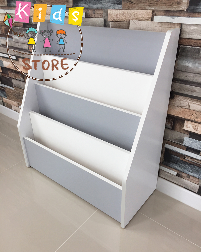 ชั้นวางหนังสือ ชั้นวางหนังสือเด็ก ชั้นวางหนังสือโชว์ปก Gray-White