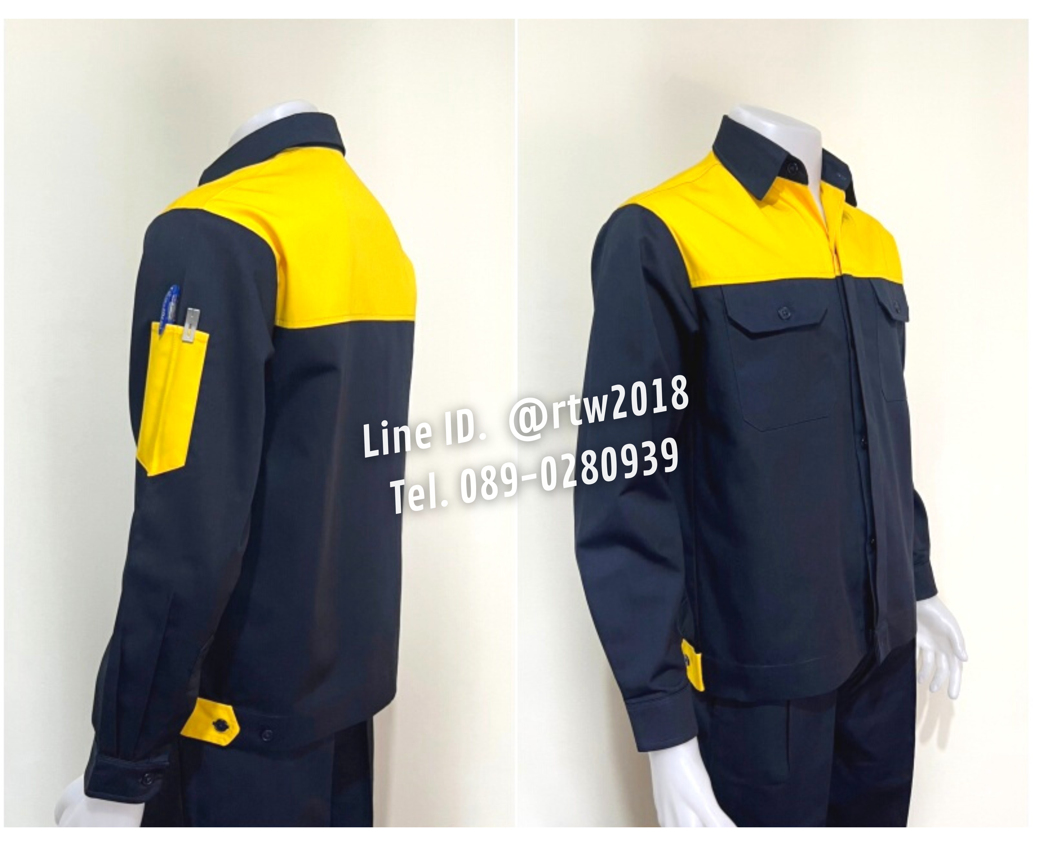 รหัส AB3.4 : เสื้อช่างแขนยาวผ้าคอมทวิวกรมท่าอกเหลือง (ซ่อนสาบ)