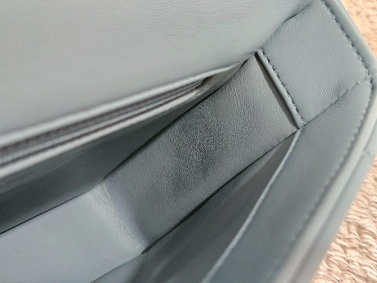 Chanel 22P Seasonal Mini Square Flap Bag Lambskin Light Blue And Enamel With Gold Hardware Metalplate