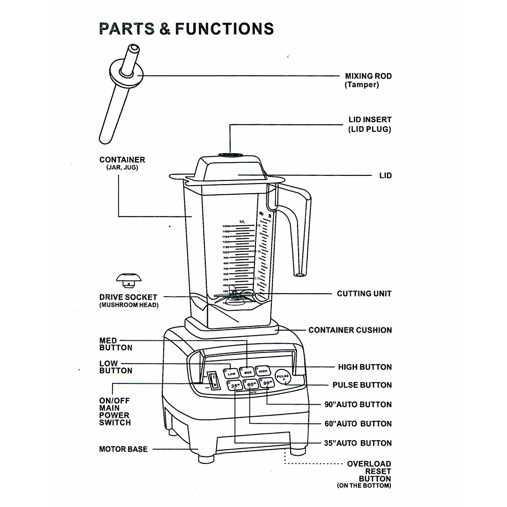 เครื่องปั่น JTC เครื่องปั่นสมูทตี้ 1200W มอเตอร์ 3 แรงม้า (TM 800A)