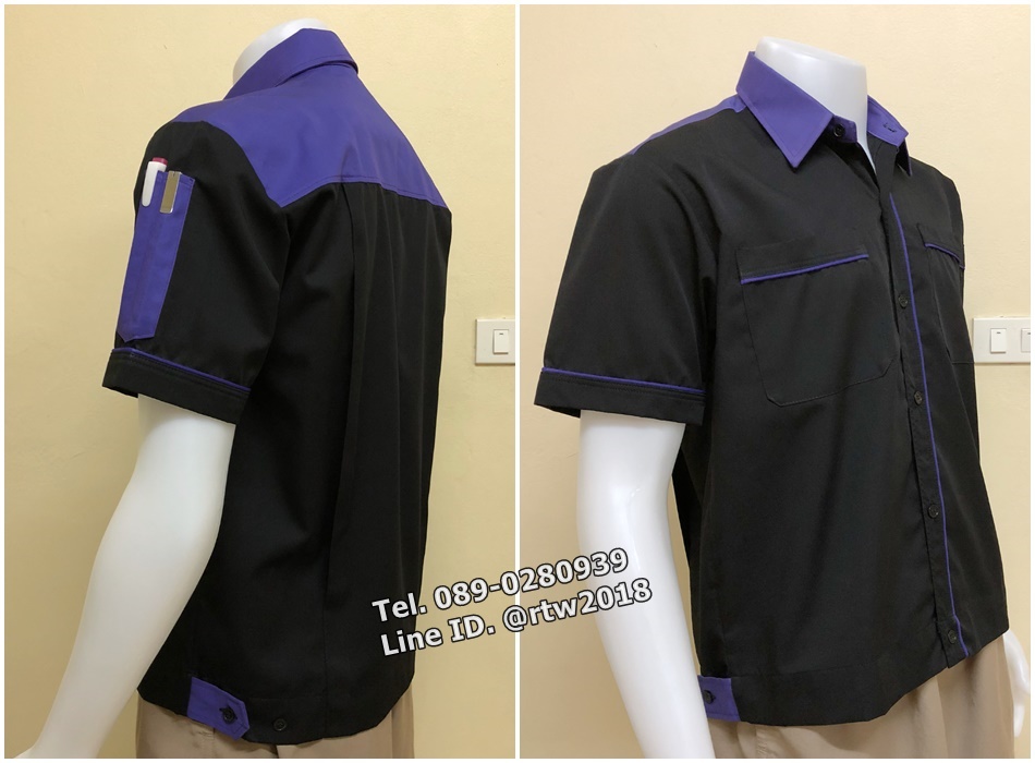 รหัส A56 : เสื้อช่างแขนสั้นแบบดำบ่าม่วง
