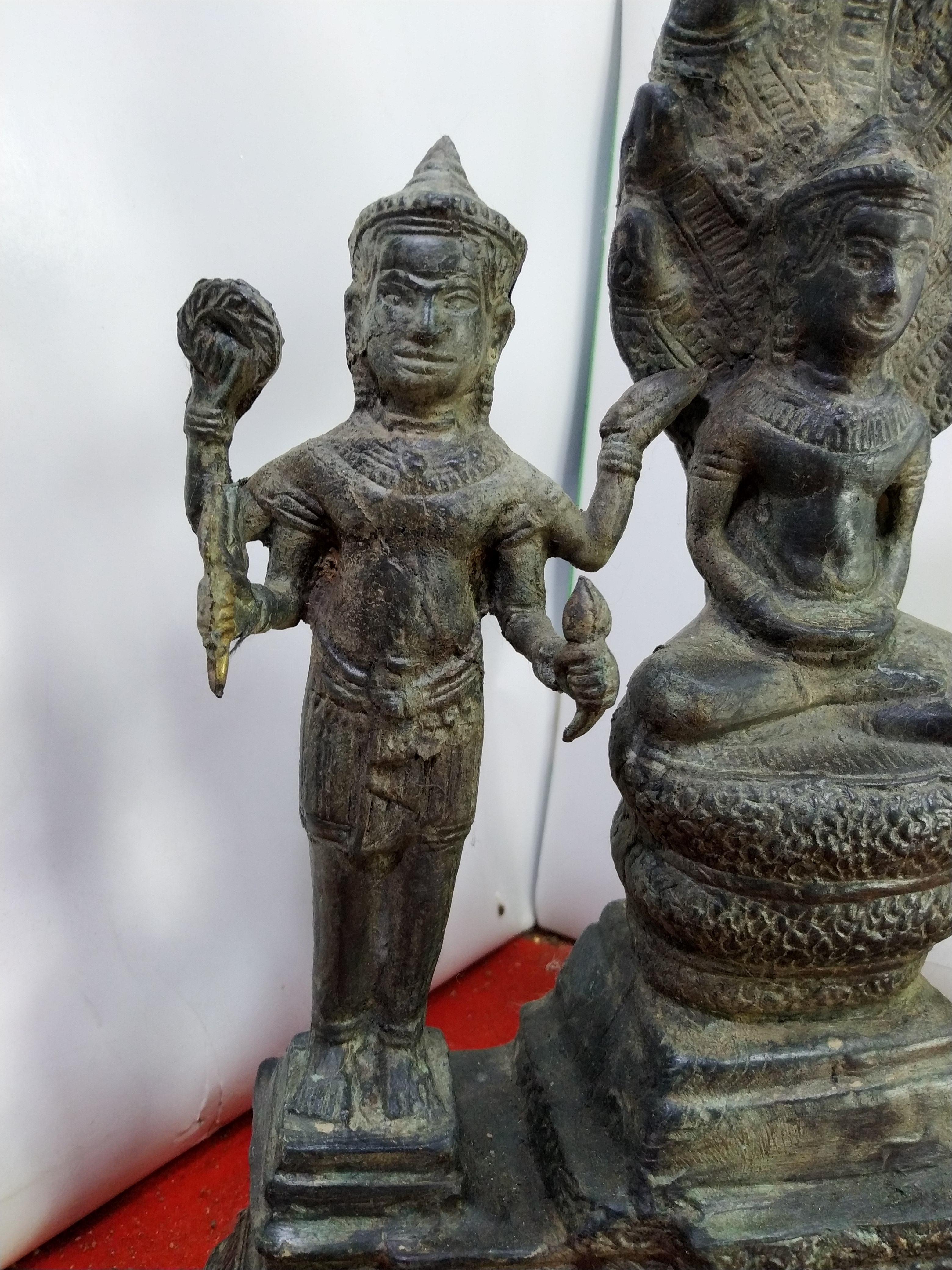 พระนาคปรก พระนารายณ์ พระแม่อุมา ทราวดี เนื้อสำริดสภาพเก่า