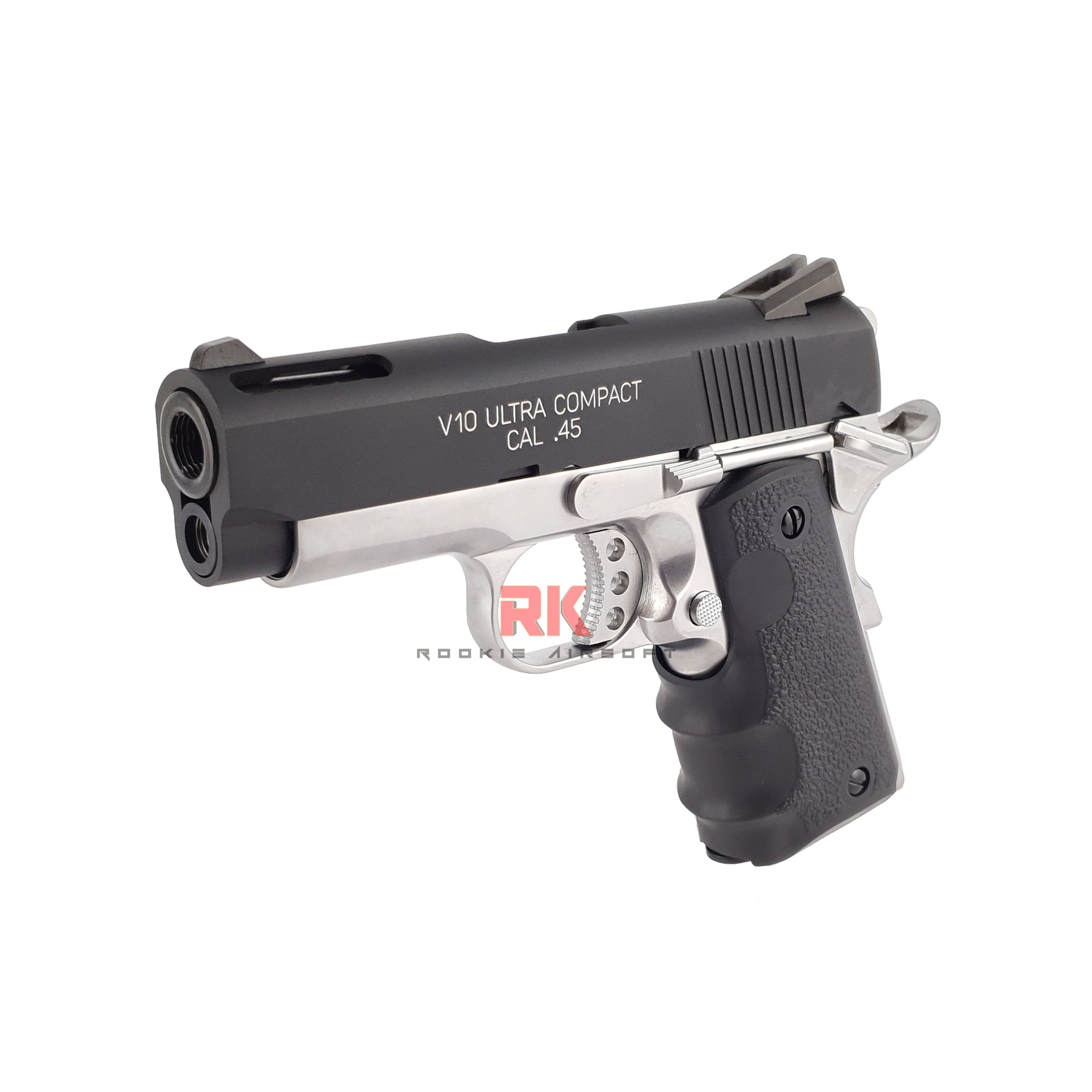 AW NE1004 M1911 Springfield V10 Ultra Compact .45ACP GBB - Silver Frame. Black Slide