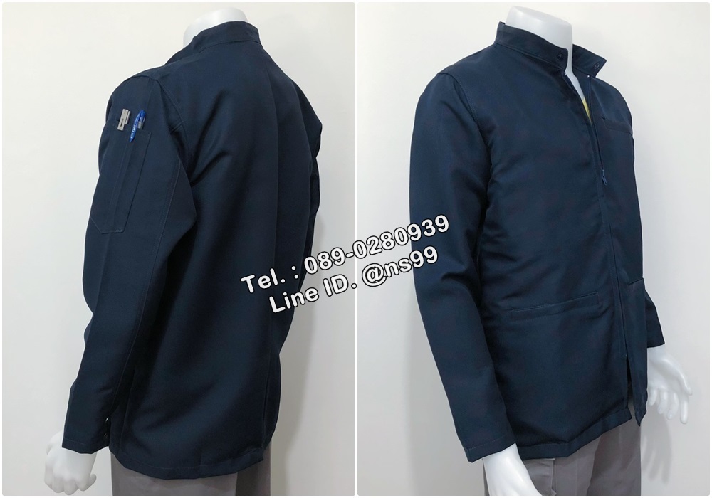 รหัส T2 : เสื้อแมสเซ็นเจอร์แขนยาวผ้าลีวายคอจีนสีกรมท่า