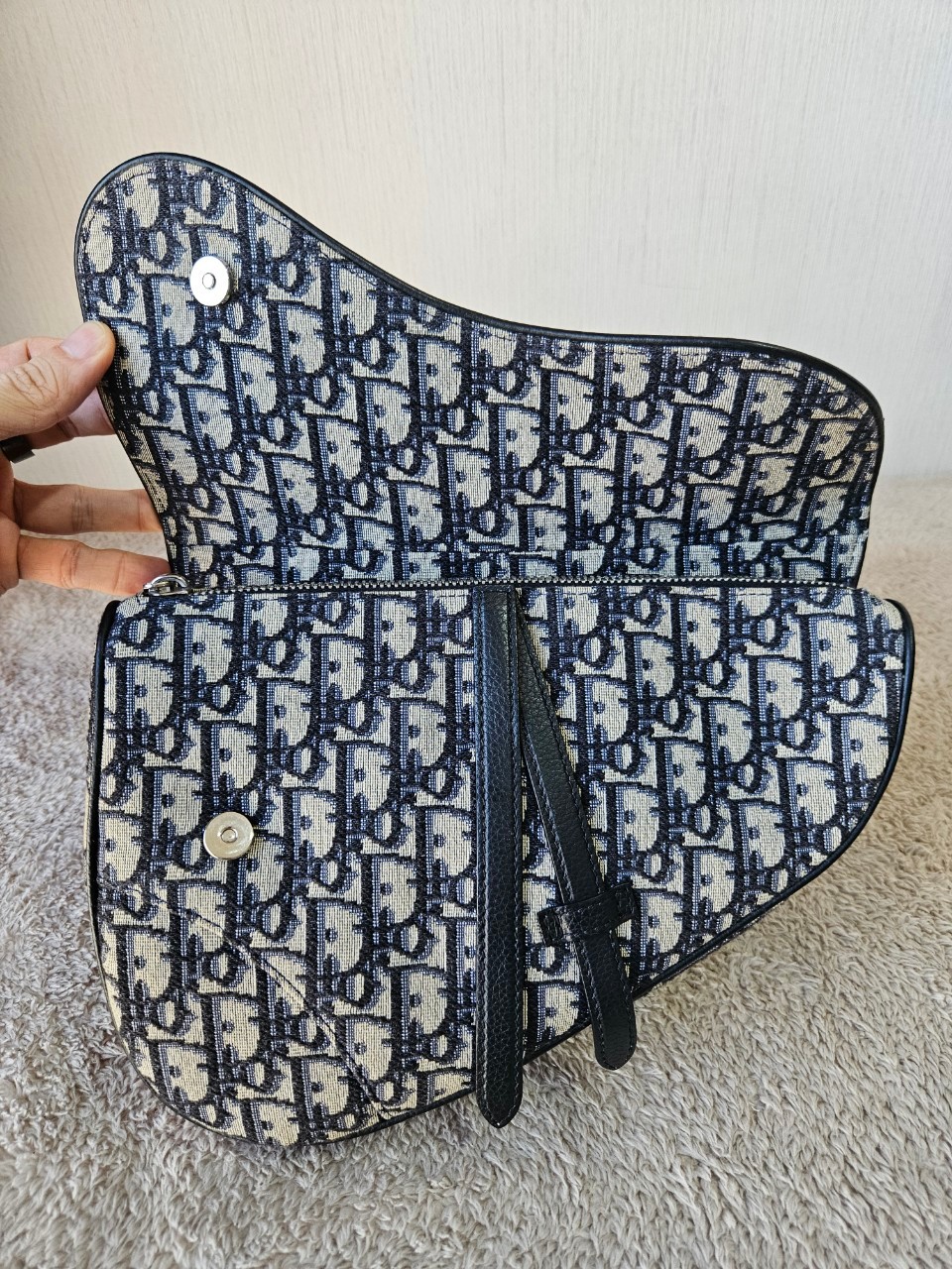 Dior Saddle Beige and Black Oblique Jacquard