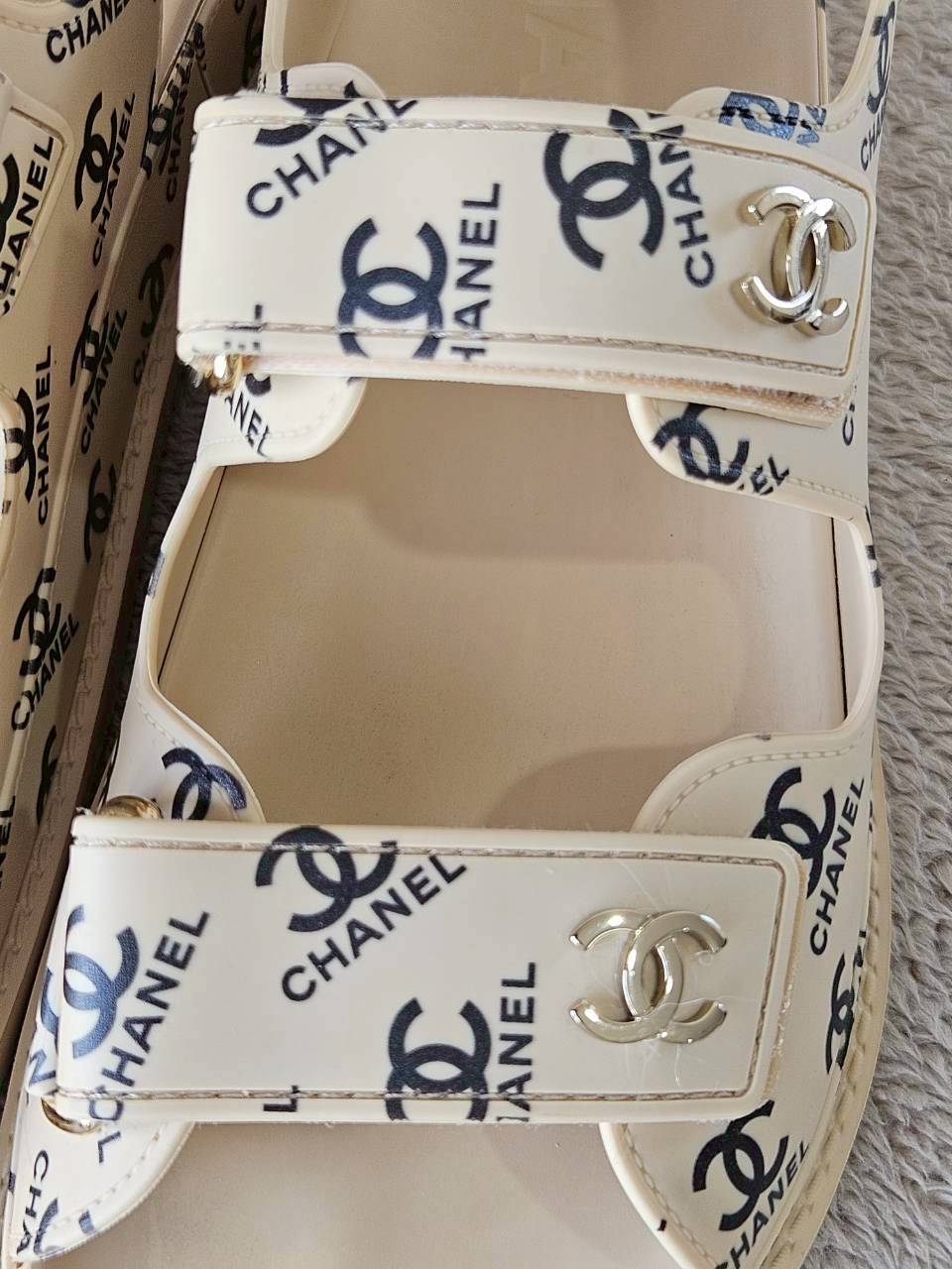 Chanel CC Dad Sandals In Rubber with God Hardware Beige