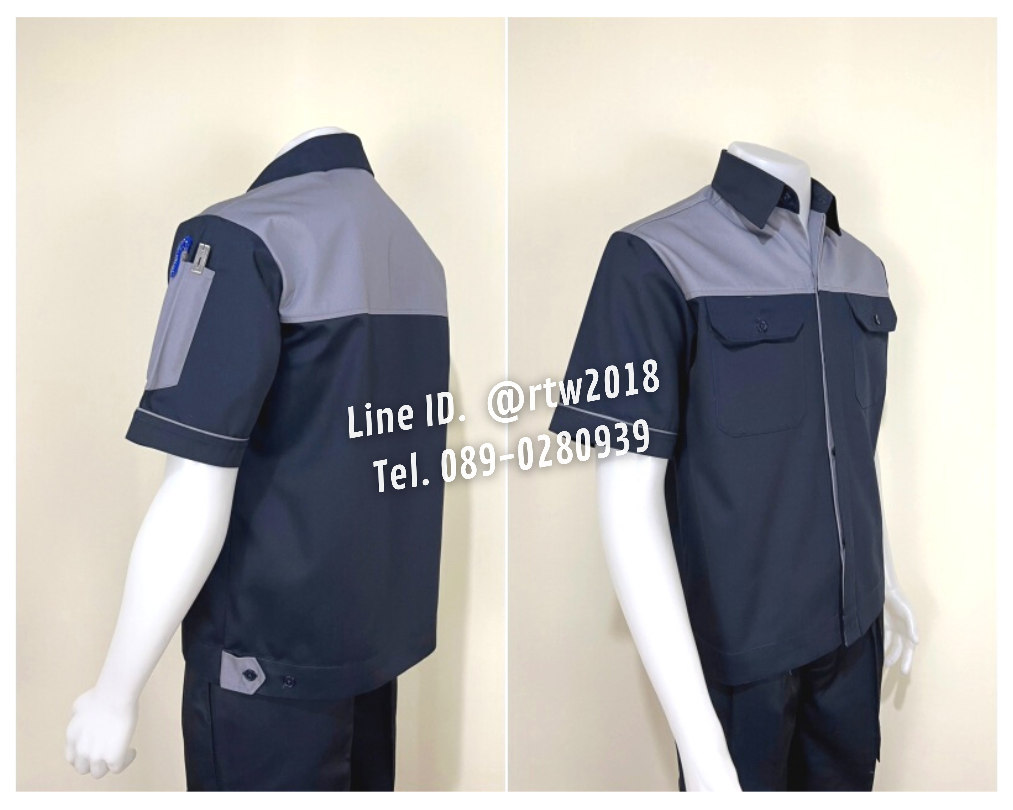 รหัส A9.1 : เสื้อช่างแขนสั้นผ้าคอมทวิวกรมท่าอกเทา (ซ่อนสาบ)