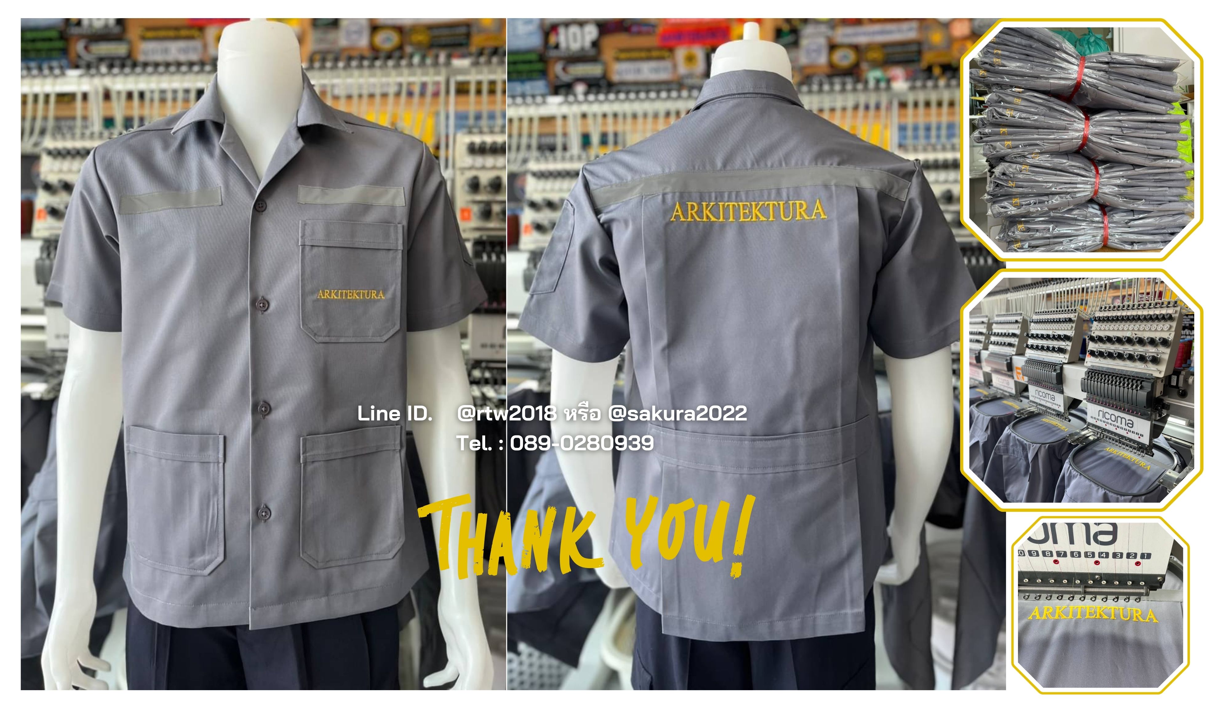 รหัส A1.11 : เสื้อช่างแขนสั้นผ้าคอมทวิวสามกระเป๋าสีเทาล้วน (ติดสะท้อนแสง)