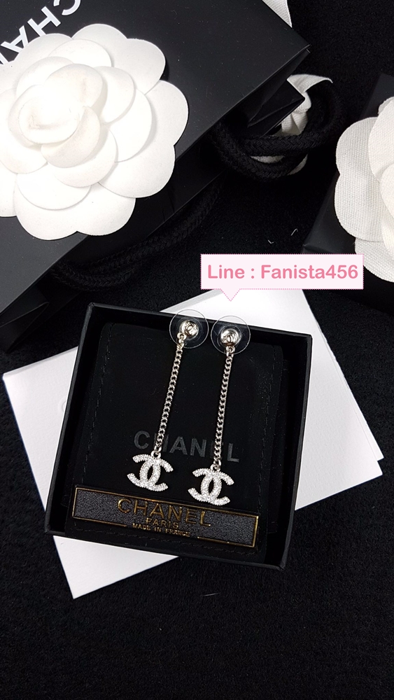 ต่างหูชาแนล ต่างหูชาแนลโซ่ยาว Chanel long Diamond Earring ต่างหูชาแนล ปั๊มLogo