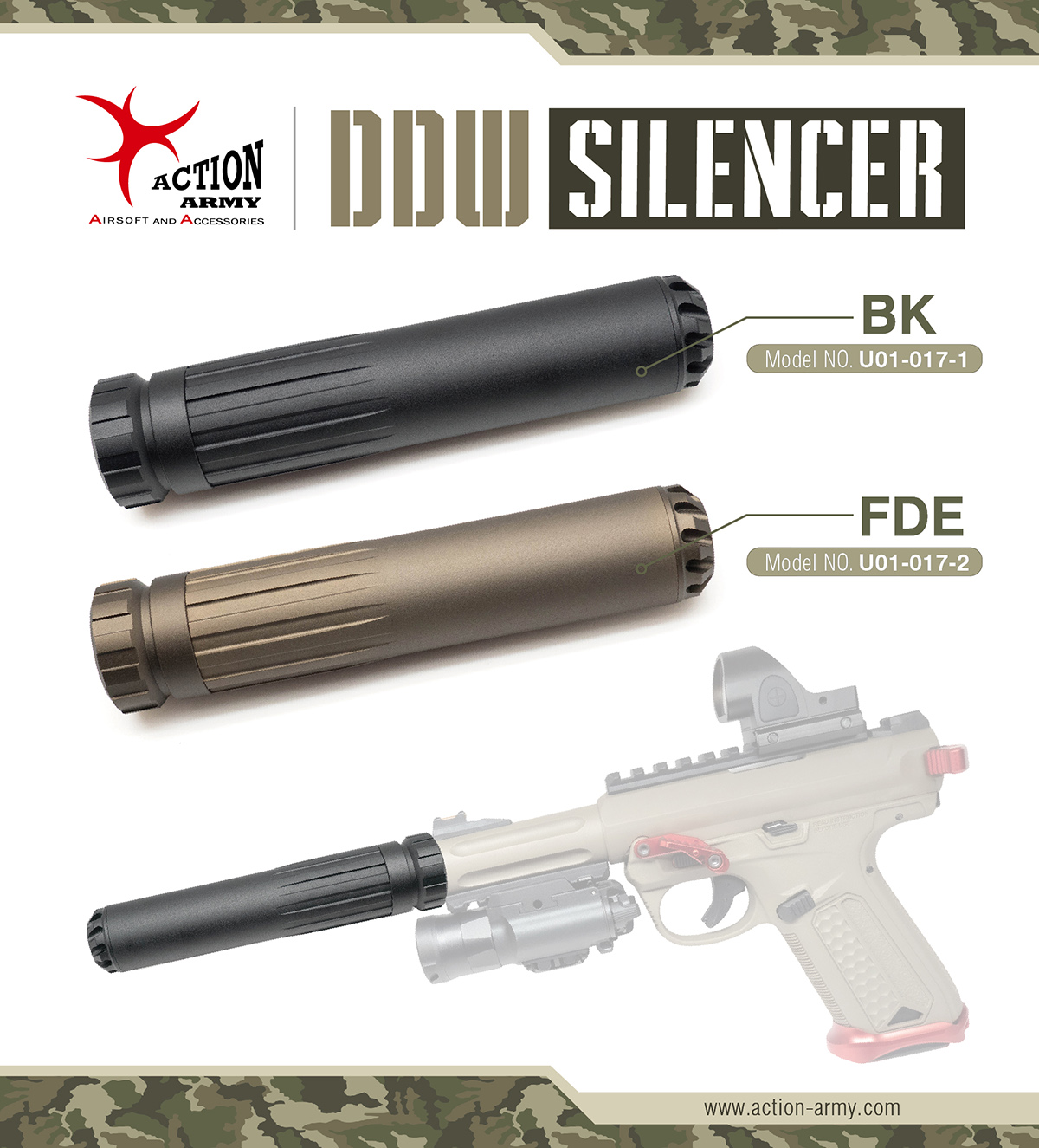 Action Army AAP-01 DDW Silencer (14mm CCW) - FDE