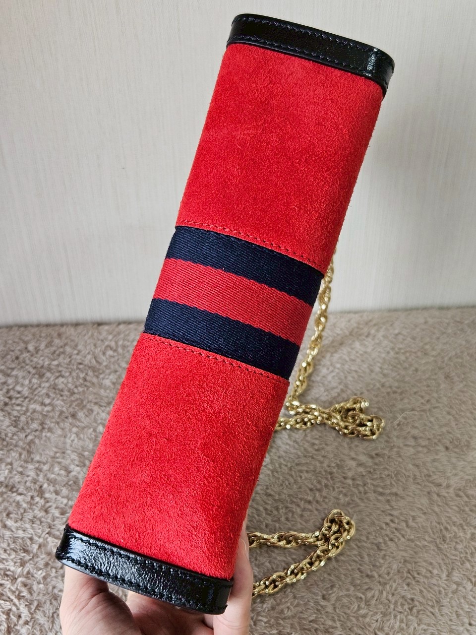 Gucci 503877 Ophidia Red Suede Chain Shoulder Bag