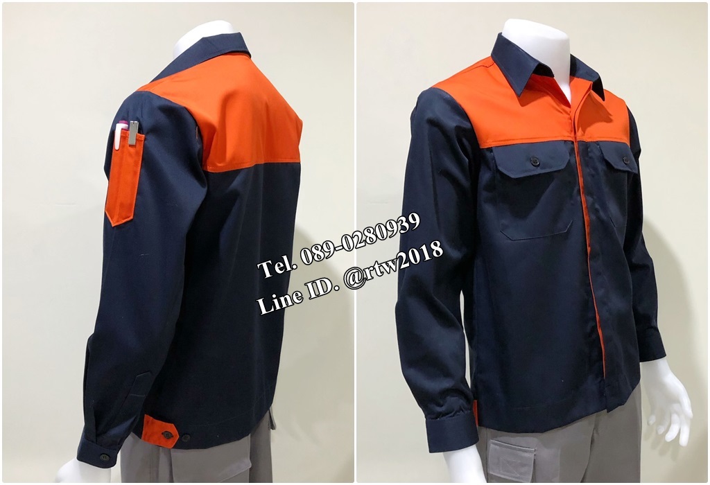 รหัส A100 : เสื้อช็อปแขนยาวผ้าคอมแบบกรมอกส้มกระดุมซ่อนสาบ