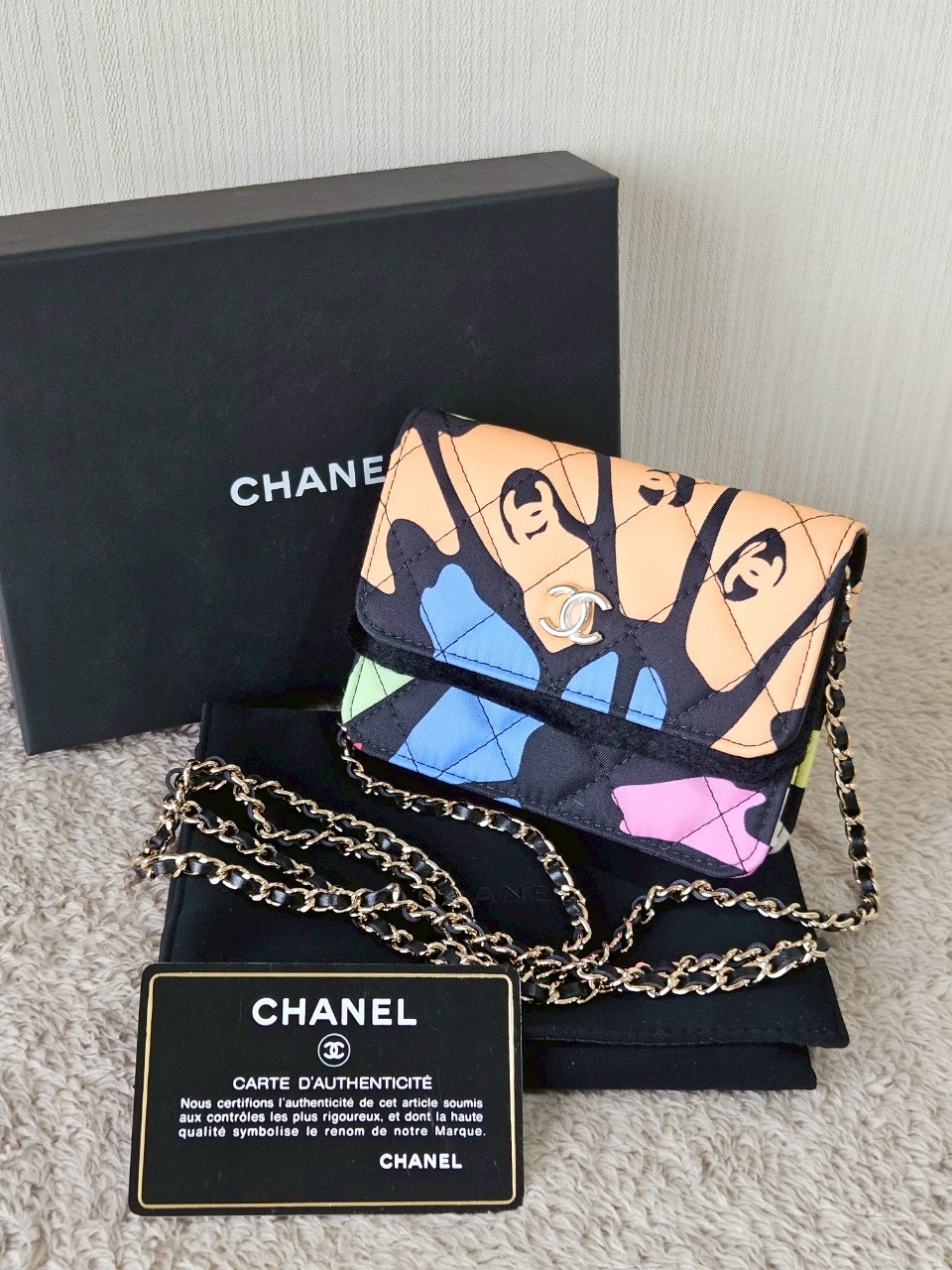 Chanel Multicolor Printed Fabric Mini Clutch With Chain holo32