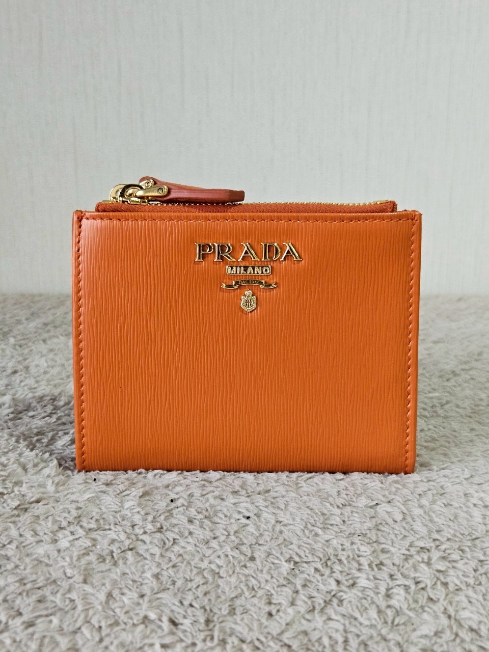 Prada Bifold Double Zip Orange Wallet