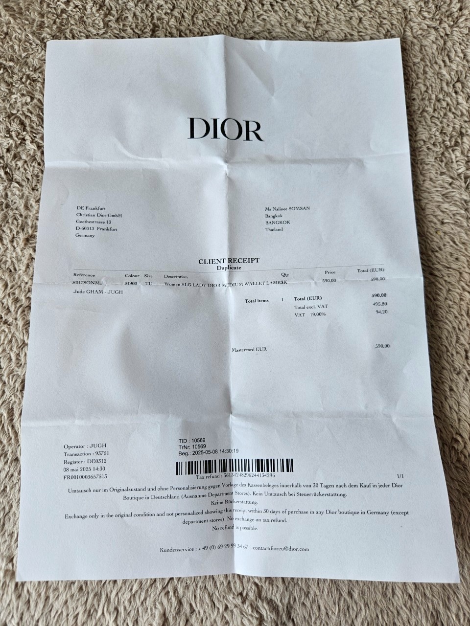 Dior Lady Dior Medium Wallet Lambskin Black