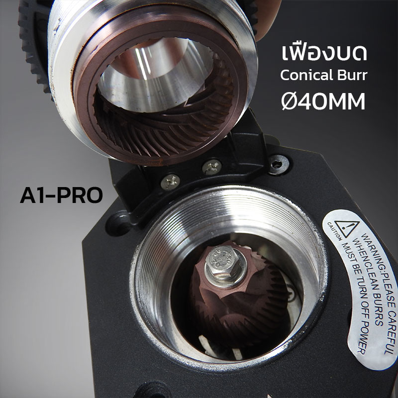 เครื่องบดกาแฟ APRESSO A1 PRO เฟืองบดคอปเปอร์ Ø40 มม. ปรับหยาบ–ละเอียด 19 ระดับ