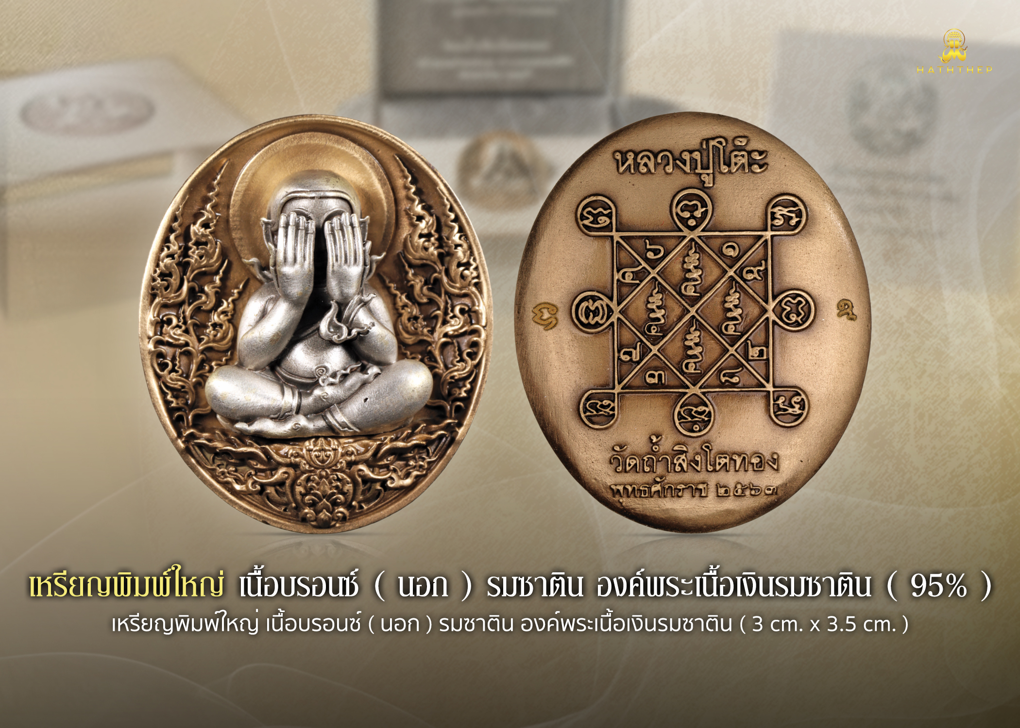 พระปิดตาอภิมหาเศรษฐี เหรียญเนื้อบรอนซ์ องค์พระเนื้อเงิน พิมพ์ใหญ่