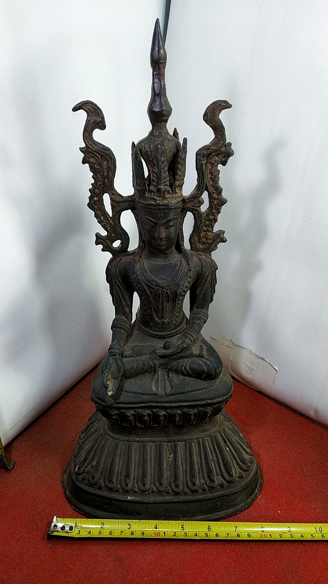 พระบูชา พระเชียงรุ้ง ทรงเครื่อง ฐานกว้าง 8 นิ้ว เนื้อโลหะสำริด