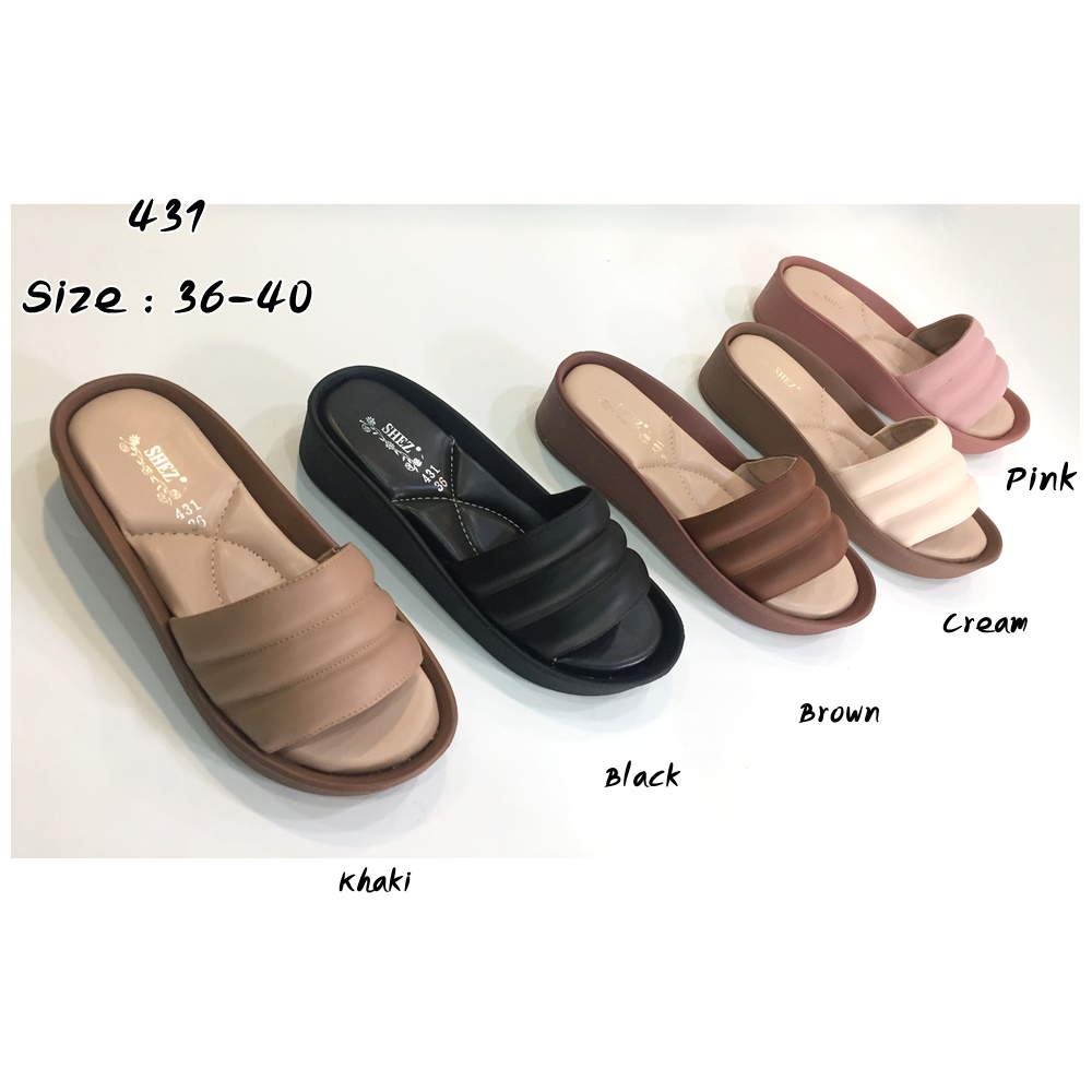 รองเท้าแตะหญิง รองเท้าแตะแบรนด์ รองเท้าแตะเกาหลี Slippers หนัง Pu แบบสวมใส่สบาย รองเท้าแฟชั่น ส้นสูง4cm. 431