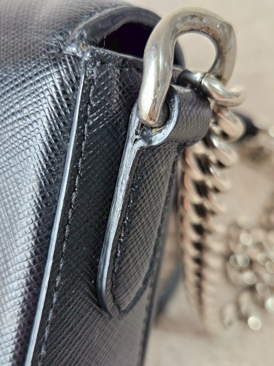 Prada 1BH014 Black Saffiano Leather Chain Shoulder Bag