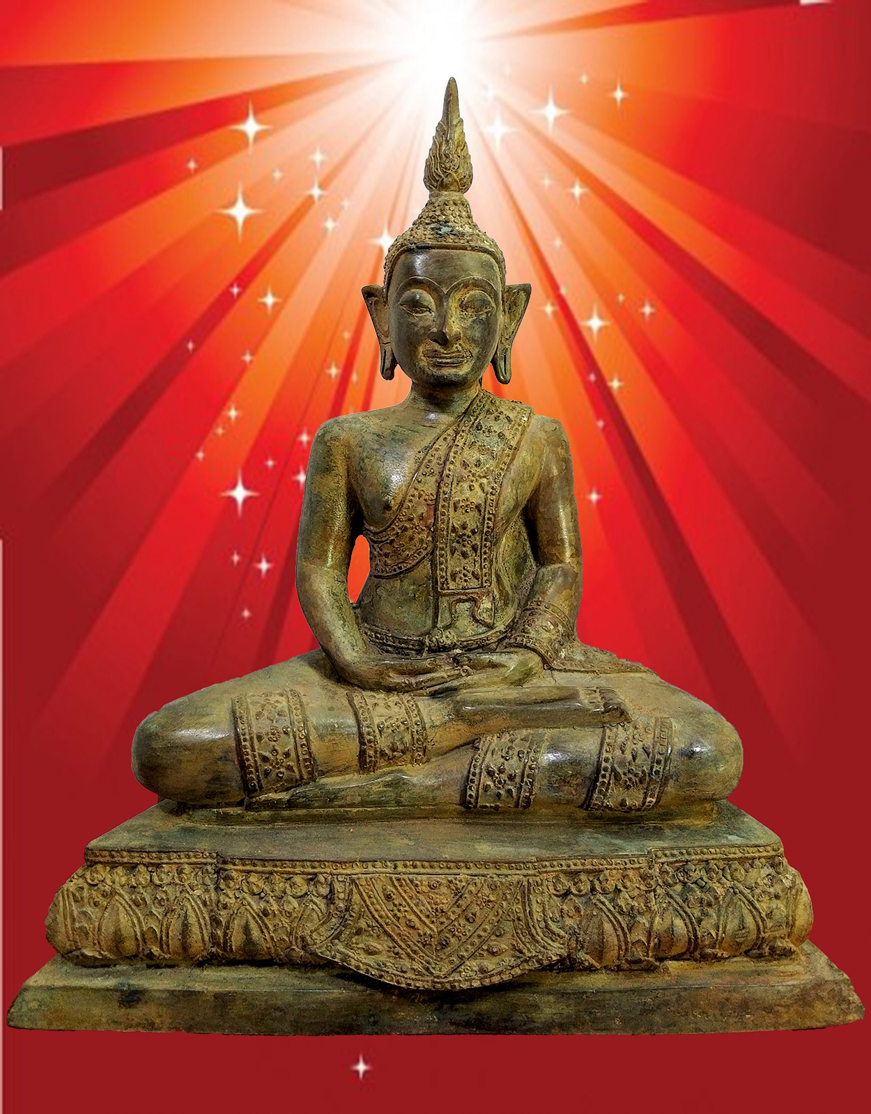 พระเชียงรุ้ง ทรงเครื่อง ปางสมาธิ หน้าตัก 7 นิ้ว เนื้อสำริดสภาพเก่า