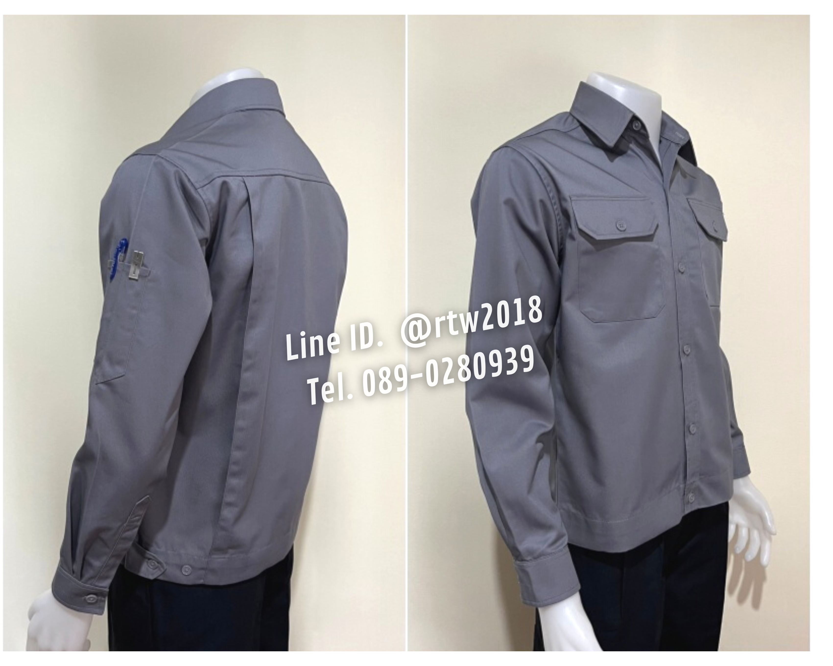 รหัส AB1.10 : เสื้อช่างแขนยาวผ้าคอมทวิวสีเทาล้วน