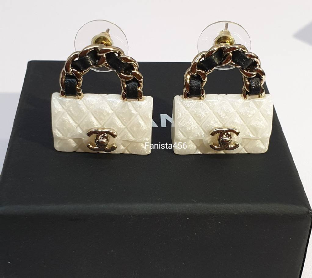 ต่างหูชาแนล Hiend ต่างหูชาแนลงาน1:1 ต่างหูกระเป๋าขาว Chanel earring bag
