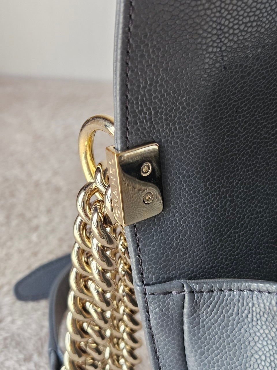 Chanel Boy 10 Cavier SHW สีเทา Microchip