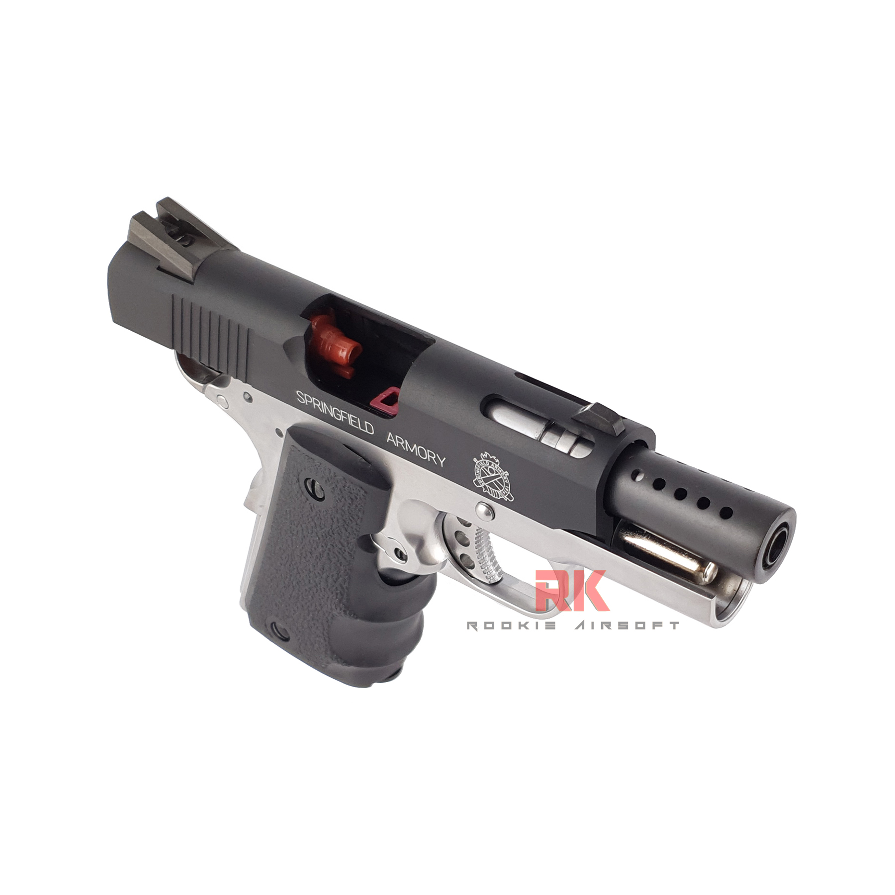 AW NE1004 M1911 Springfield V10 Ultra Compact .45ACP GBB - Silver Frame. Black Slide