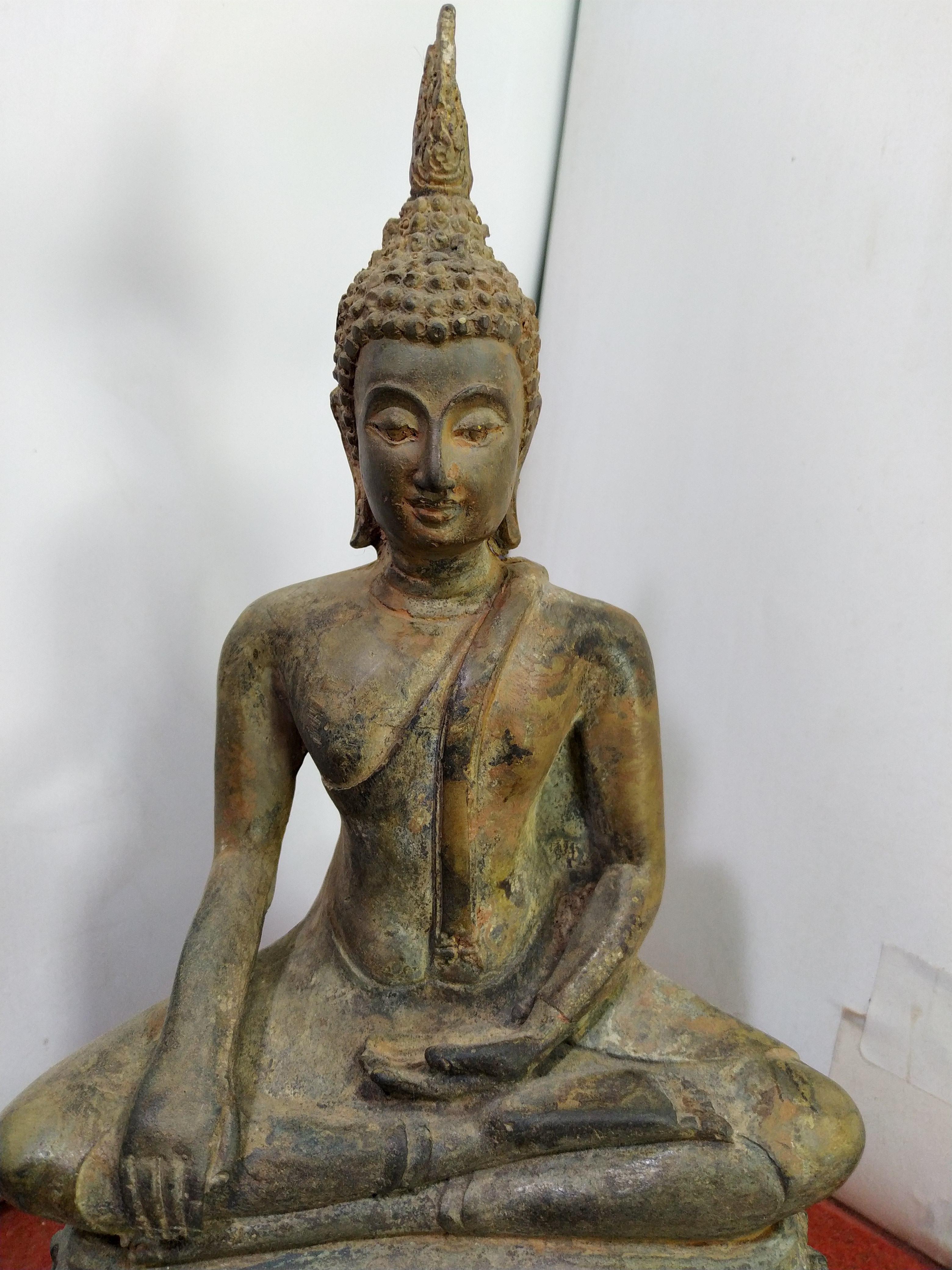 พระสุโขทัย ฐานดอกบัว หน้าตัก 5 นิ้ว เนื้อสำริดสภาพเก่า