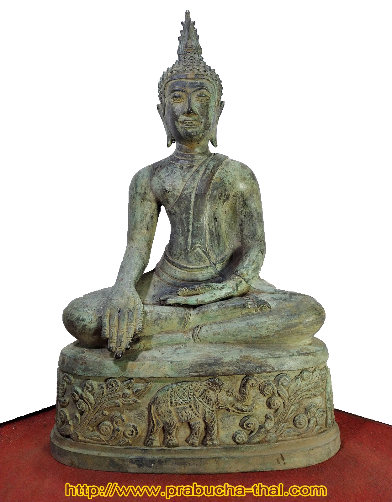 พระอู่ทอง ปางชนะมาร ฐานลายช้าง หน้าตัก 9 นิ้ว สภาพเก่า