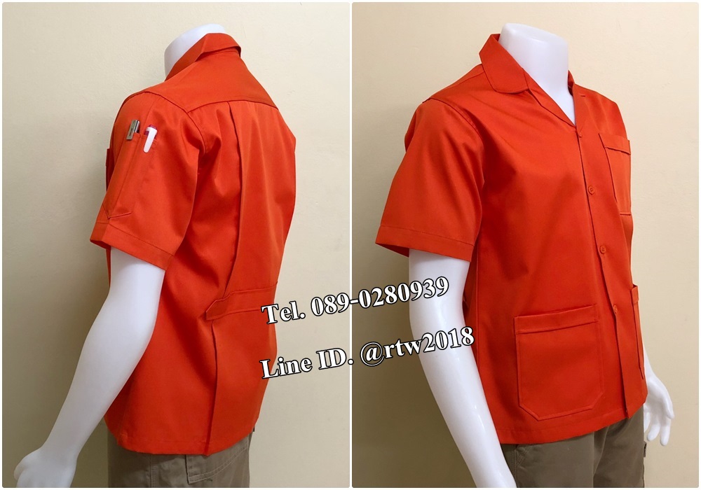 รหัส A85 : เสื้อช็อปแขนสั้นแบบสามกระเป๋าสีส้มล้วน